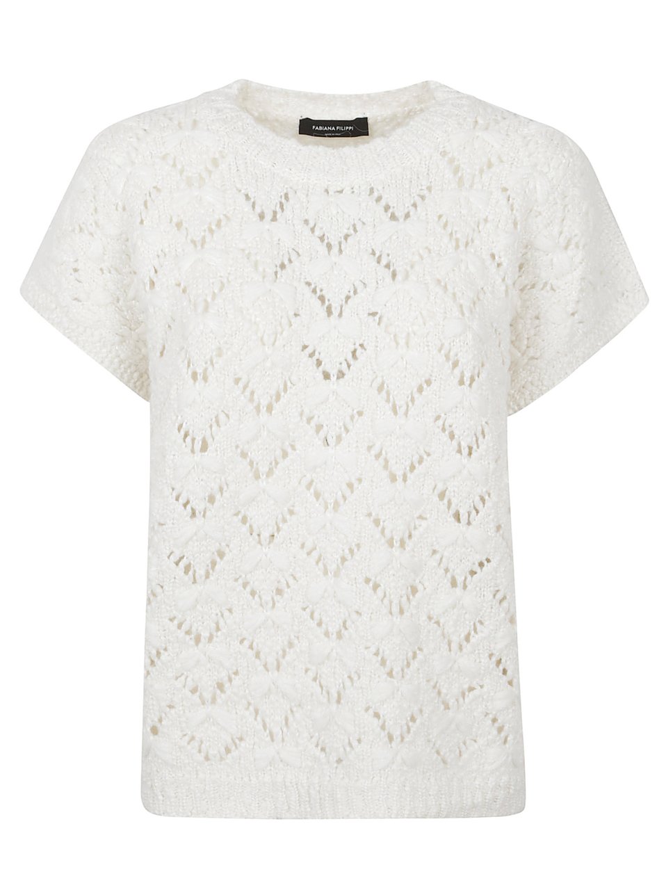 Fabiana Filippi White Cotton Cardo Sequin T-Shirt Wit
