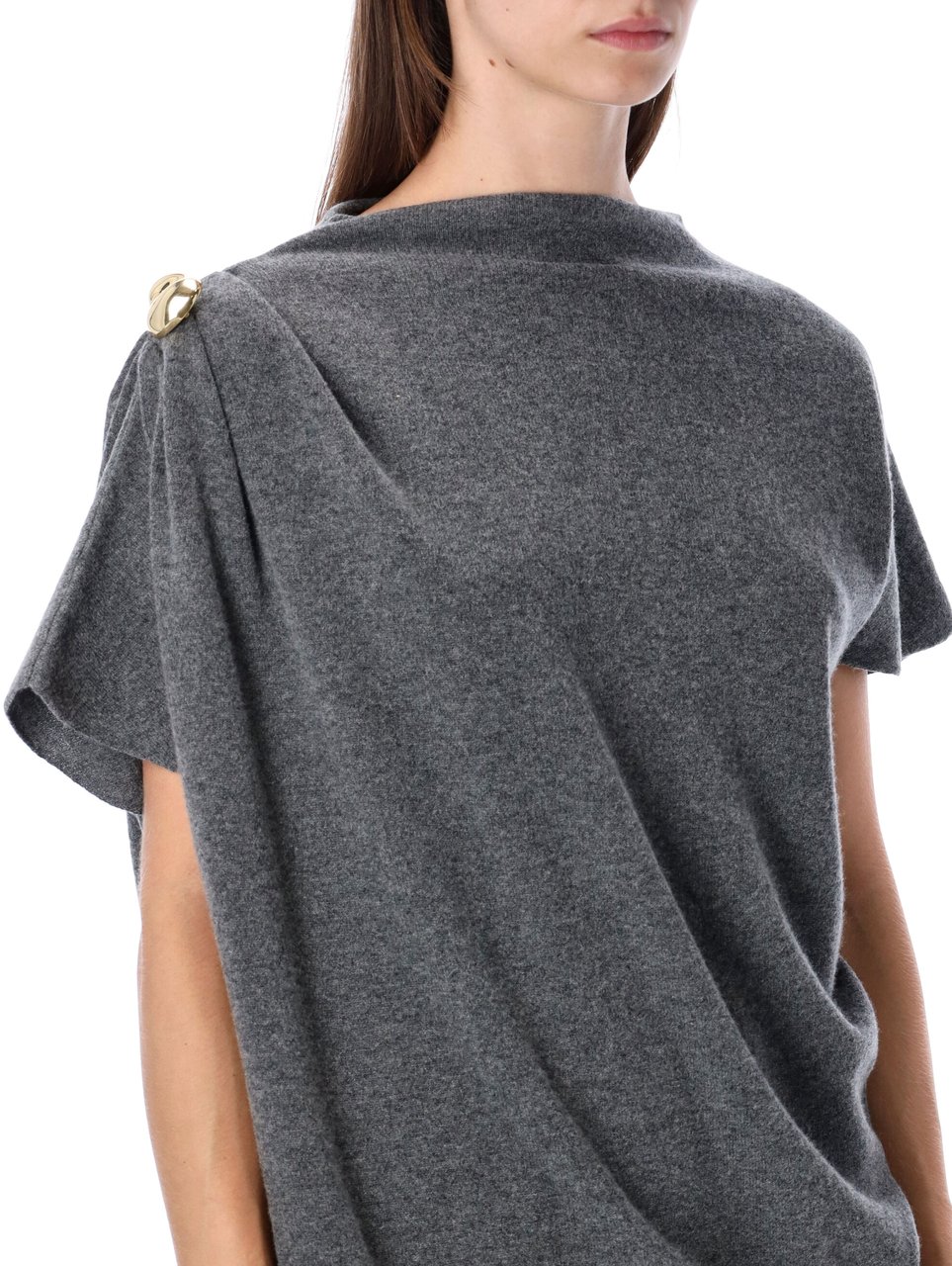 Fabiana Filippi Wool Blend Drape Top Fabiana Filippi Grijs