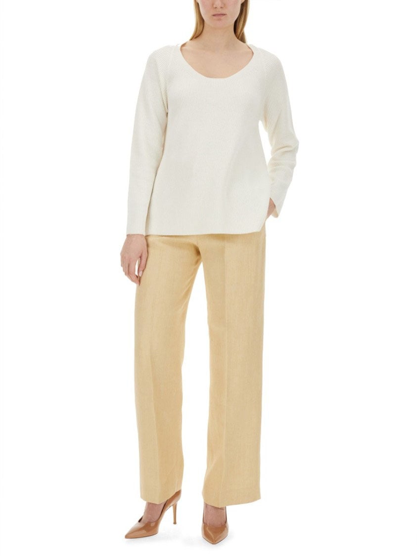 Fabiana Filippi V-Neck Sweater With Ribbed Texture And Side Slits Wit