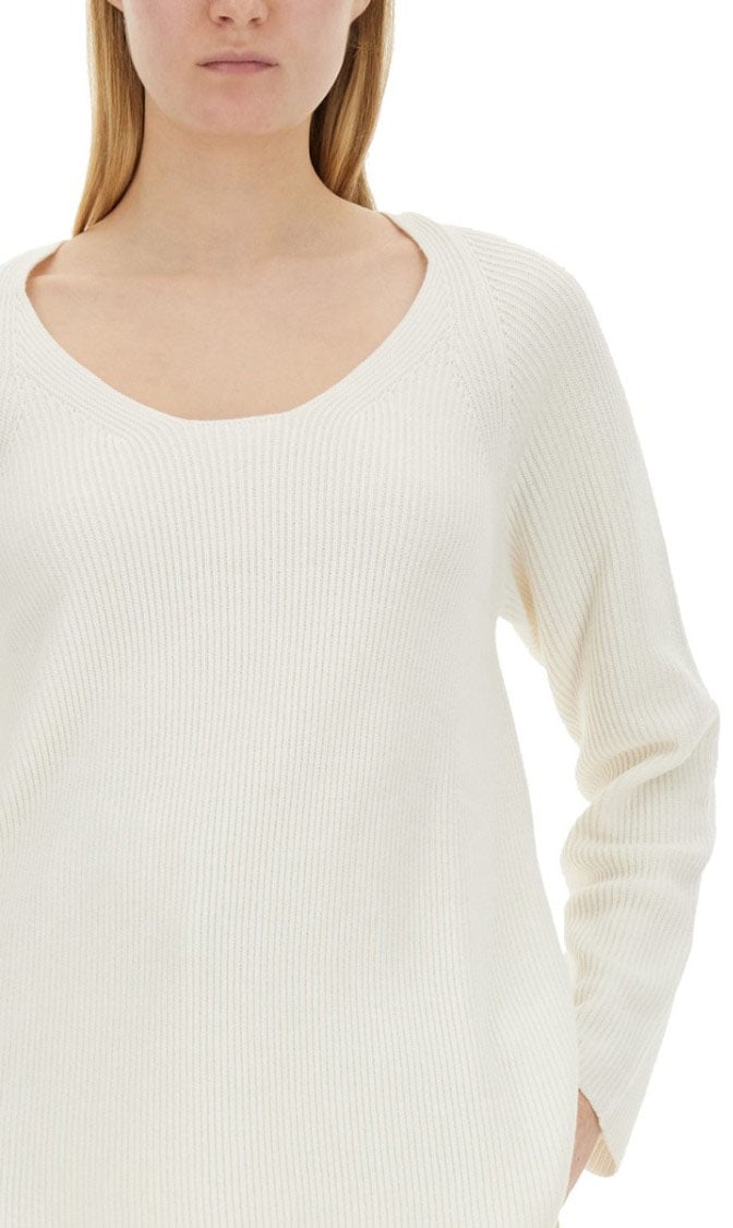 Fabiana Filippi V-Neck Sweater With Ribbed Texture And Side Slits Wit