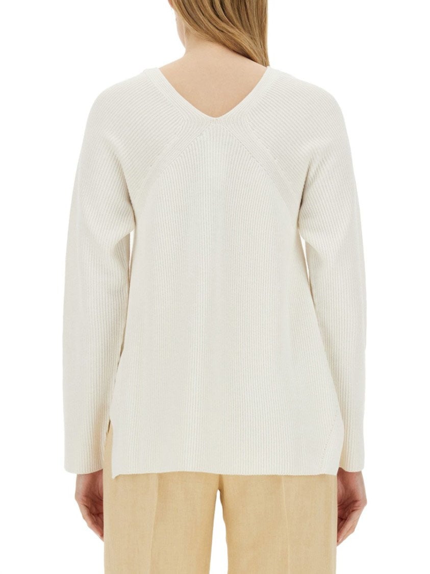 Fabiana Filippi V-Neck Sweater With Ribbed Texture And Side Slits Wit