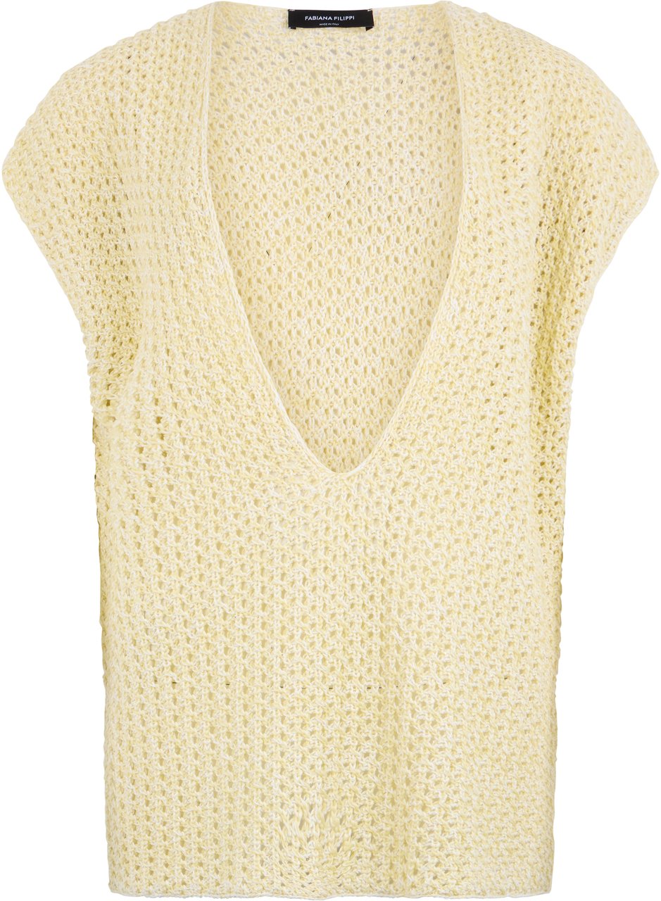 Fabiana Filippi Light knitted vest with deep V-neck Geel