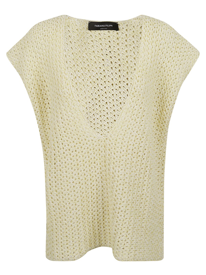 Fabiana Filippi Open-Knit Jacket With Deep V-Neckline Neutraal