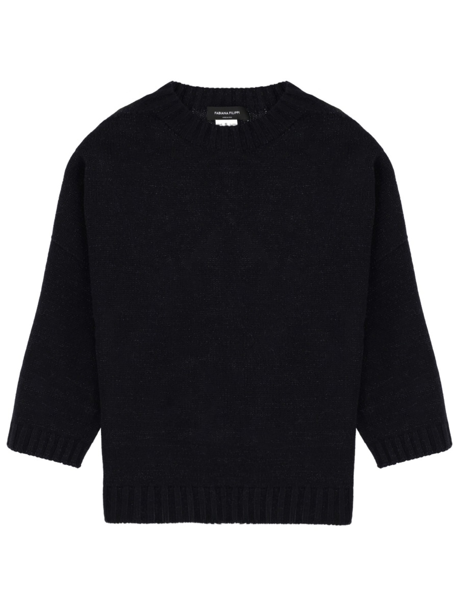 Fabiana Filippi Neutrals Cropped Ribbed Knit Wool Sweater Zwart