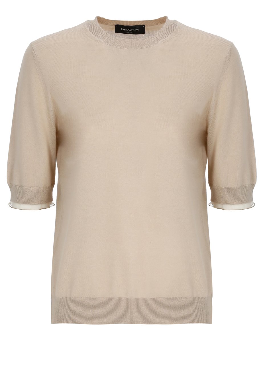 Fabiana Filippi Beige Light Point Wool Short-Sleeved Top Neutraal
