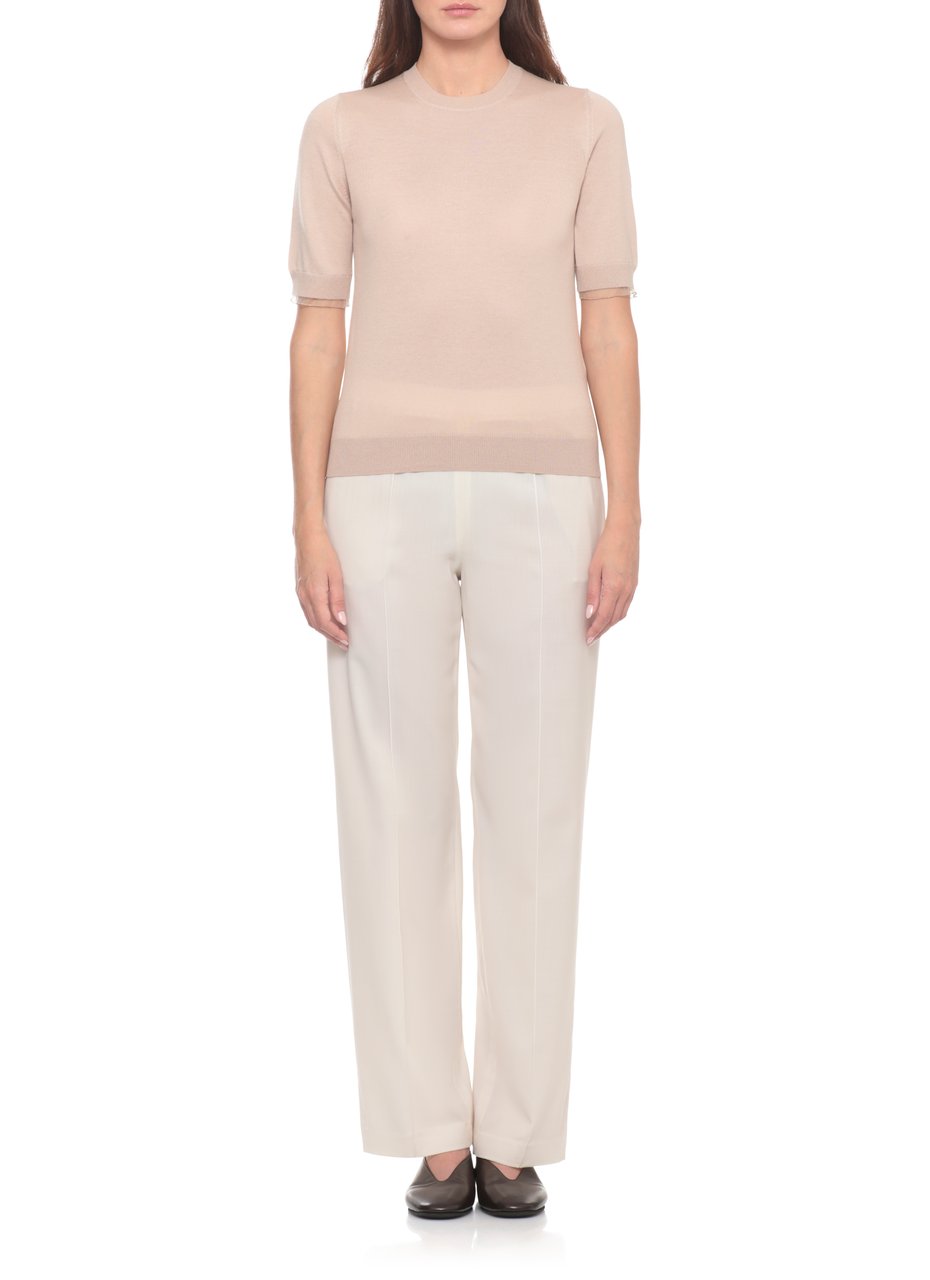 Fabiana Filippi Beige Light Point Wool Short-Sleeved Top Neutraal
