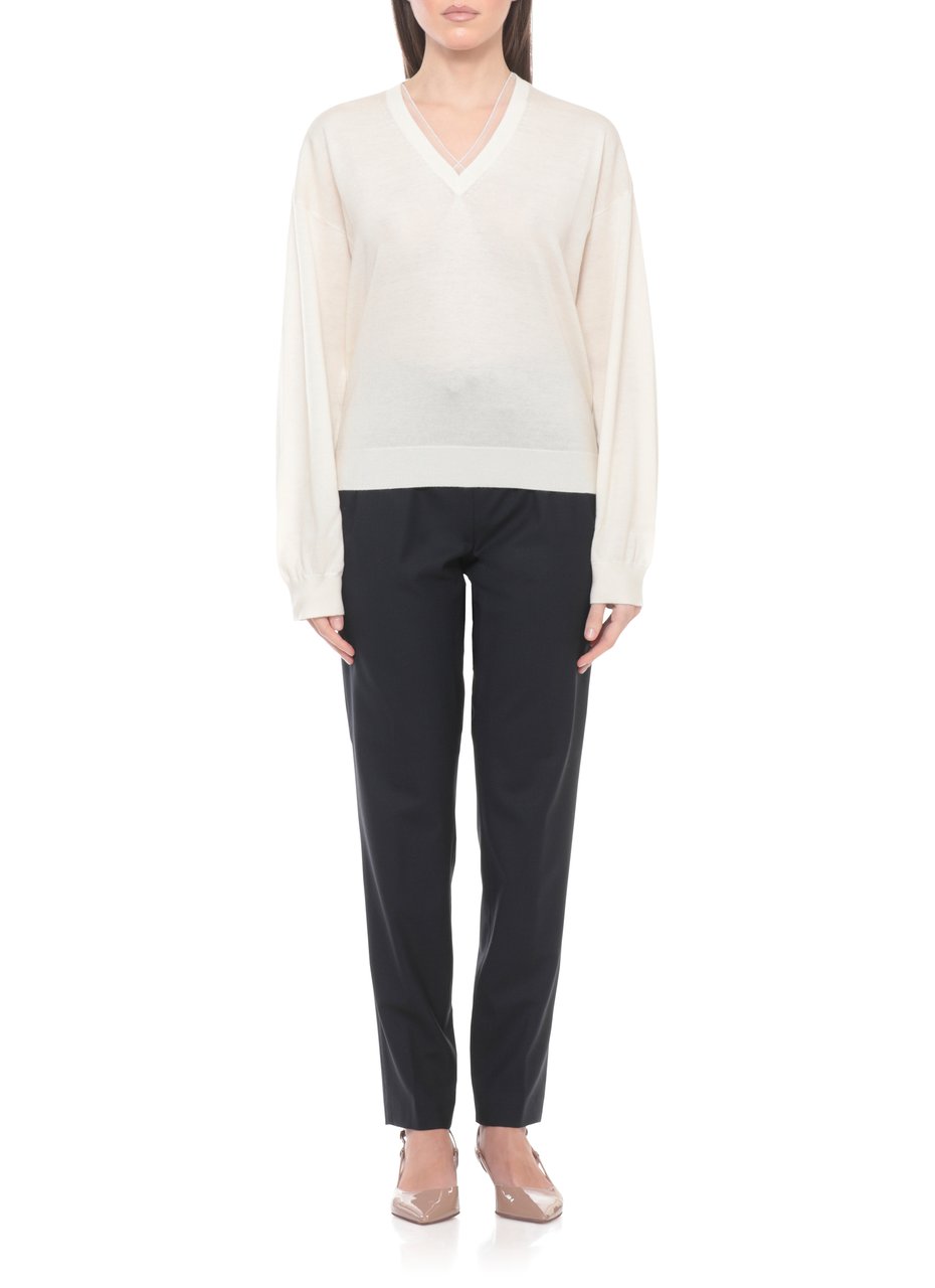 Fabiana Filippi Ivory Lightpoint Detail V-Neck Sweater Neutraal