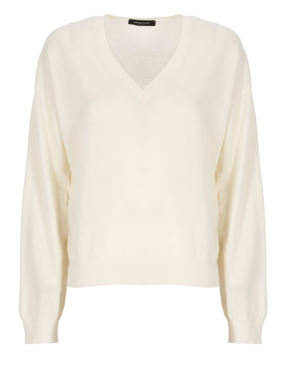 Fabiana Filippi Ivory Lightpoint Detail V-Neck Sweater Neutraal