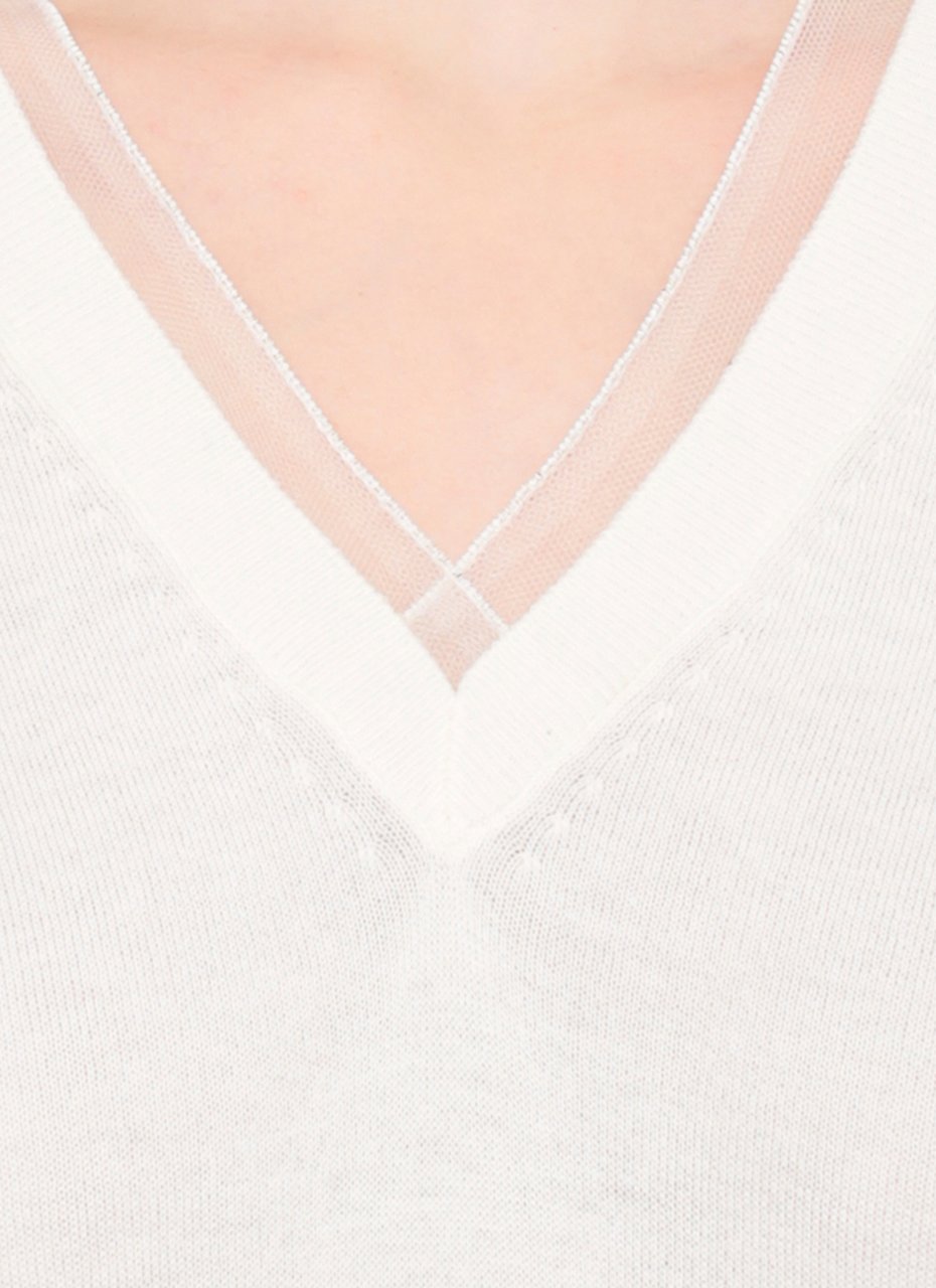 Fabiana Filippi Ivory Lightpoint Detail V-Neck Sweater Neutraal