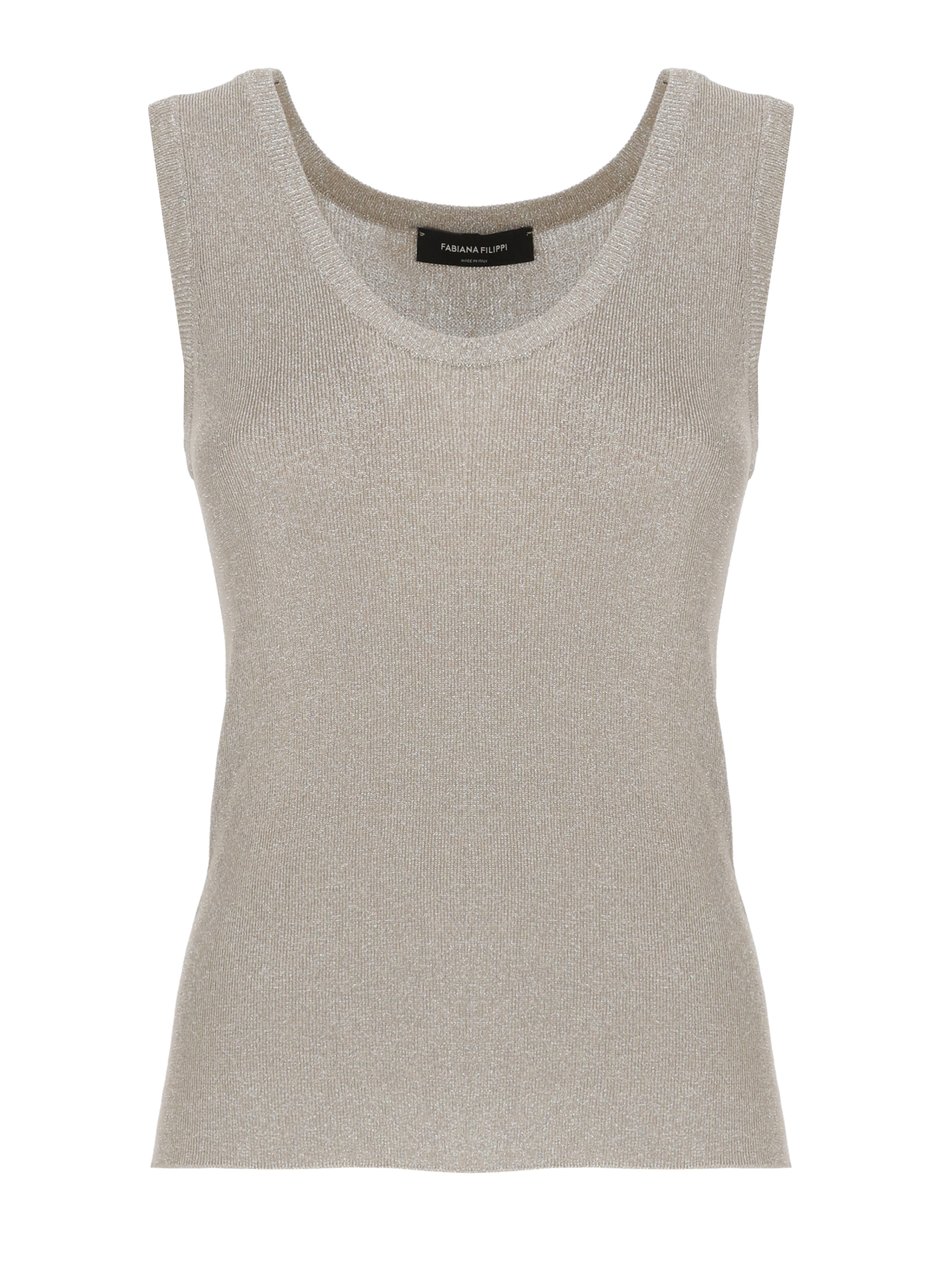 Fabiana Filippi Beige Lurex Viscose Tank Top Grijs