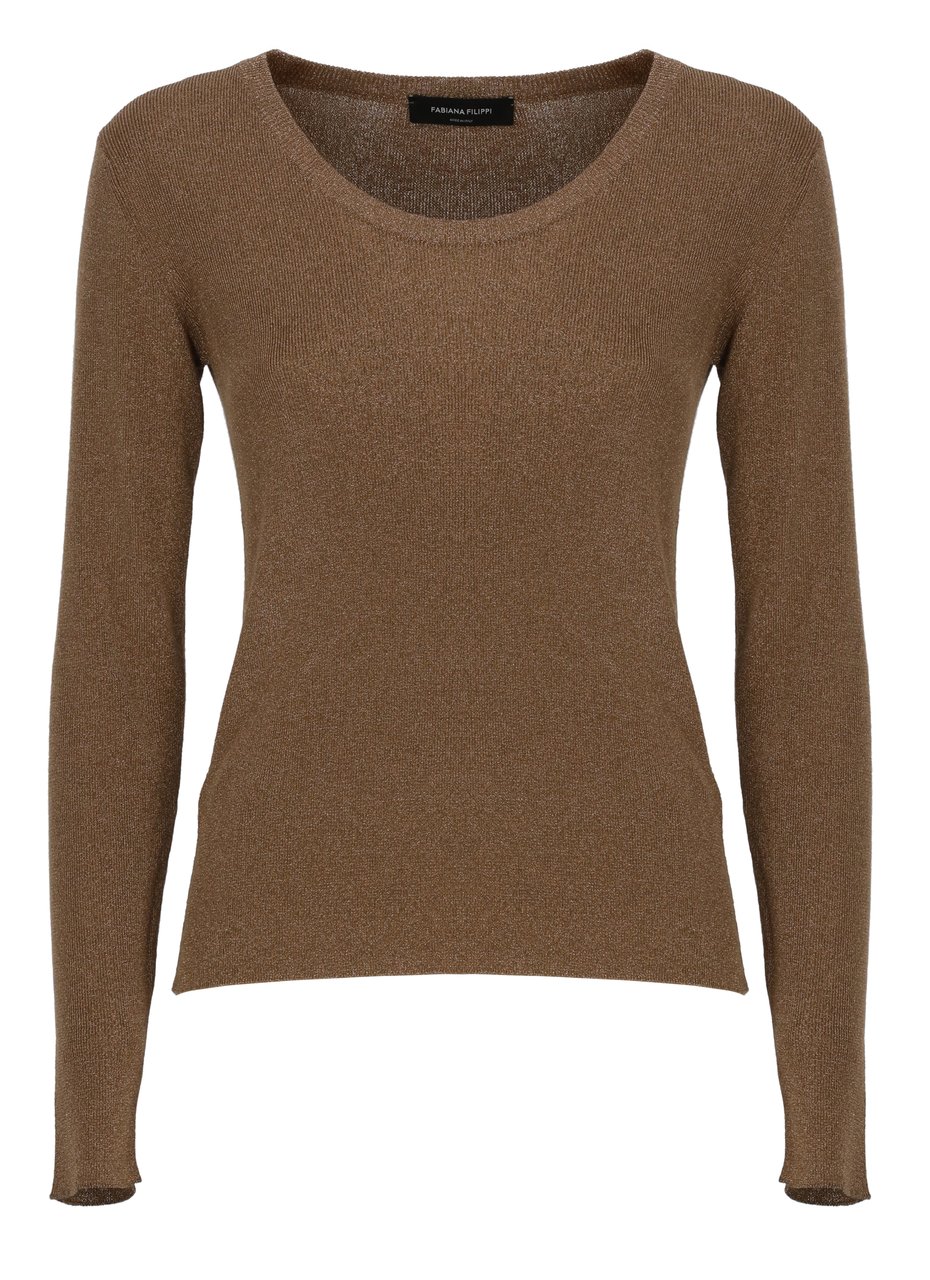 Fabiana Filippi Brown Lurex Long Sleeve Sweater Bruin