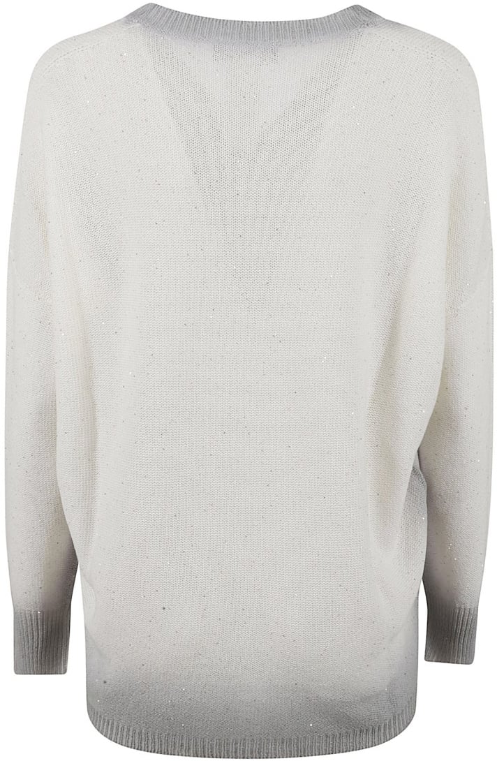 Fabiana Filippi V-Neck White Sweater With Subtle Shimmer Wit