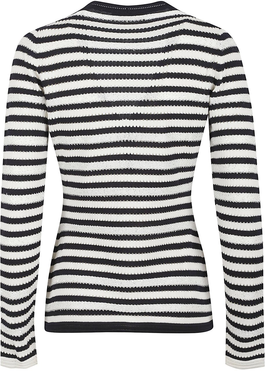 Fabiana Filippi V-Neck Fitted Sweater with Striped Pattern Grijs