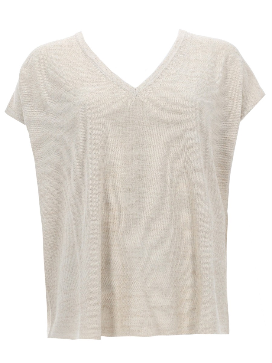Fabiana Filippi V-Neck Cotton-Blend Knit Top Grijs