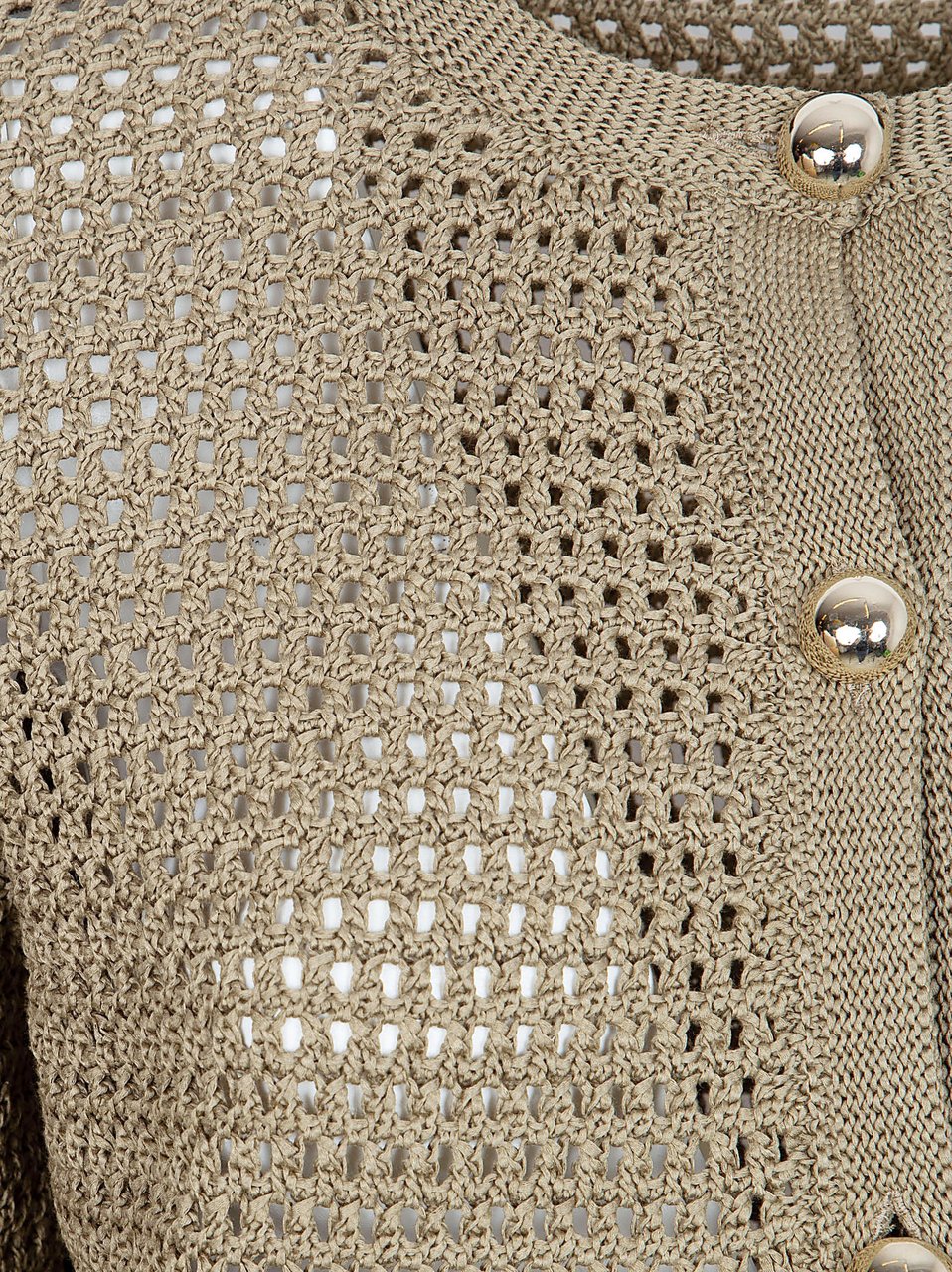 Fabiana Filippi Brown Open-Knit Cardigan with Button-Down Front and Patch Pockets Neutraal