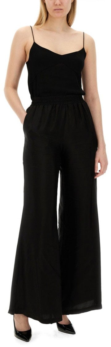 Fabiana Filippi Black Wide Leg Pants With Relaxed Fit And Elastic Waistband Zwart