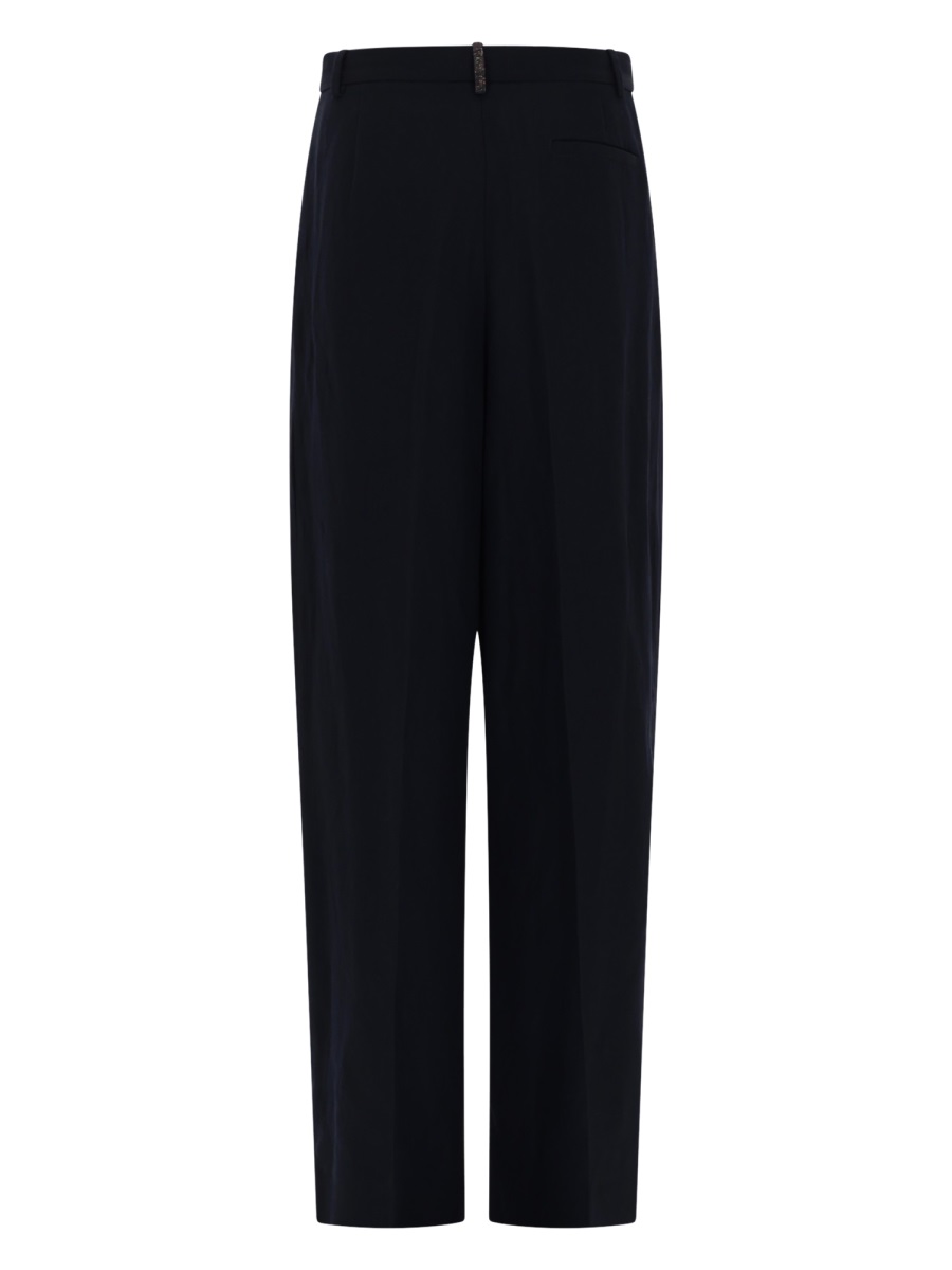 Fabiana Filippi Wide-Leg Viscose Linen Pleated Trousers Zwart