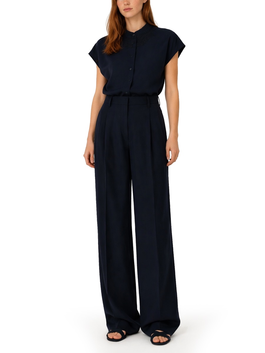 Fabiana Filippi Wide-Leg Viscose Linen Pleated Trousers Zwart