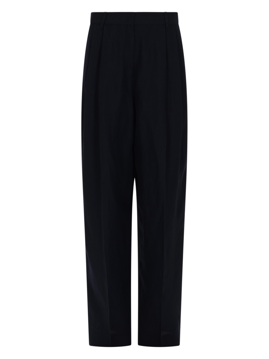 Fabiana Filippi Wide-Leg Viscose Linen Pleated Trousers Zwart