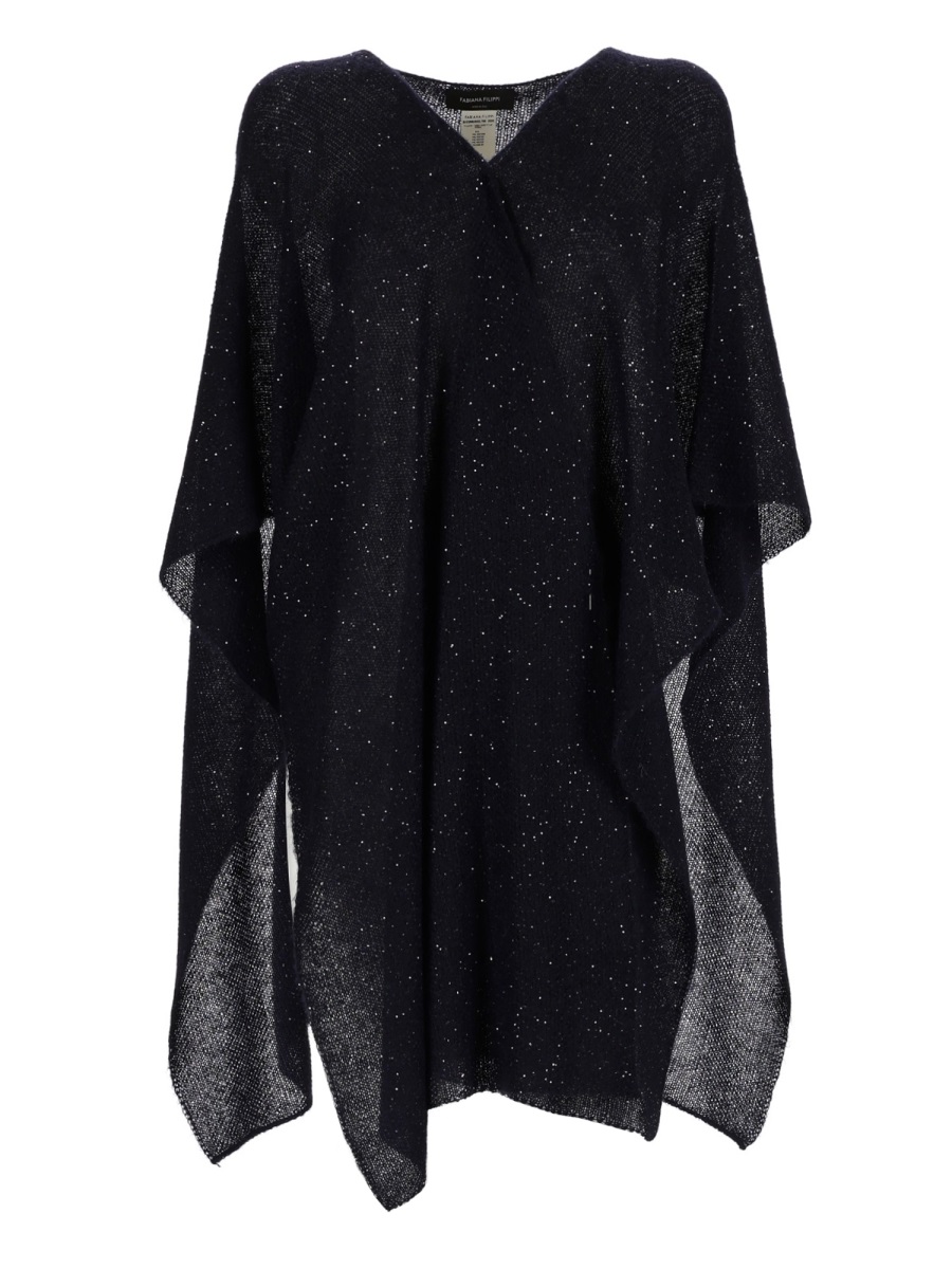 Fabiana Filippi Sequined Knit Wool-Blend Cape Zwart