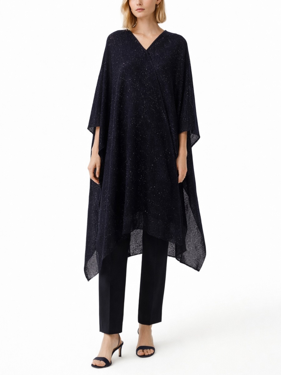 Fabiana Filippi Sequined Knit Wool-Blend Cape Zwart