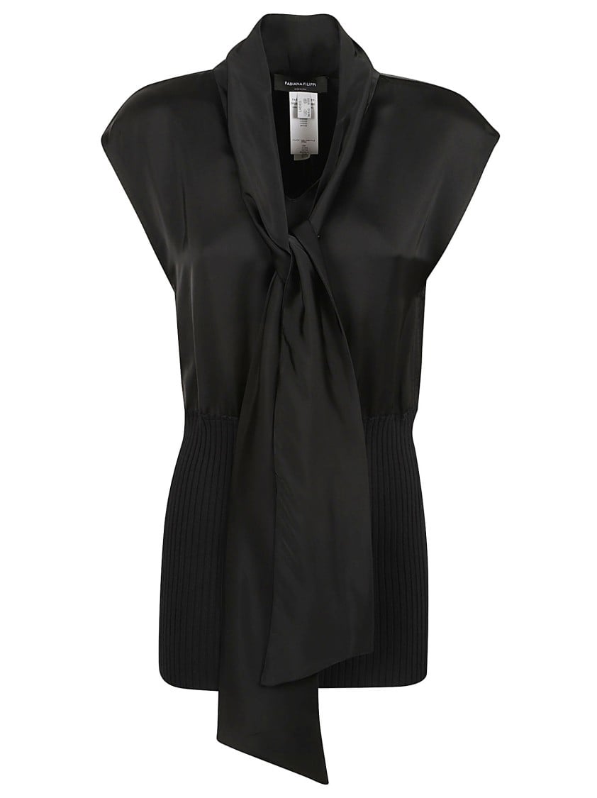 Fabiana Filippi Flowing Black Satin Finish Shirt Zwart
