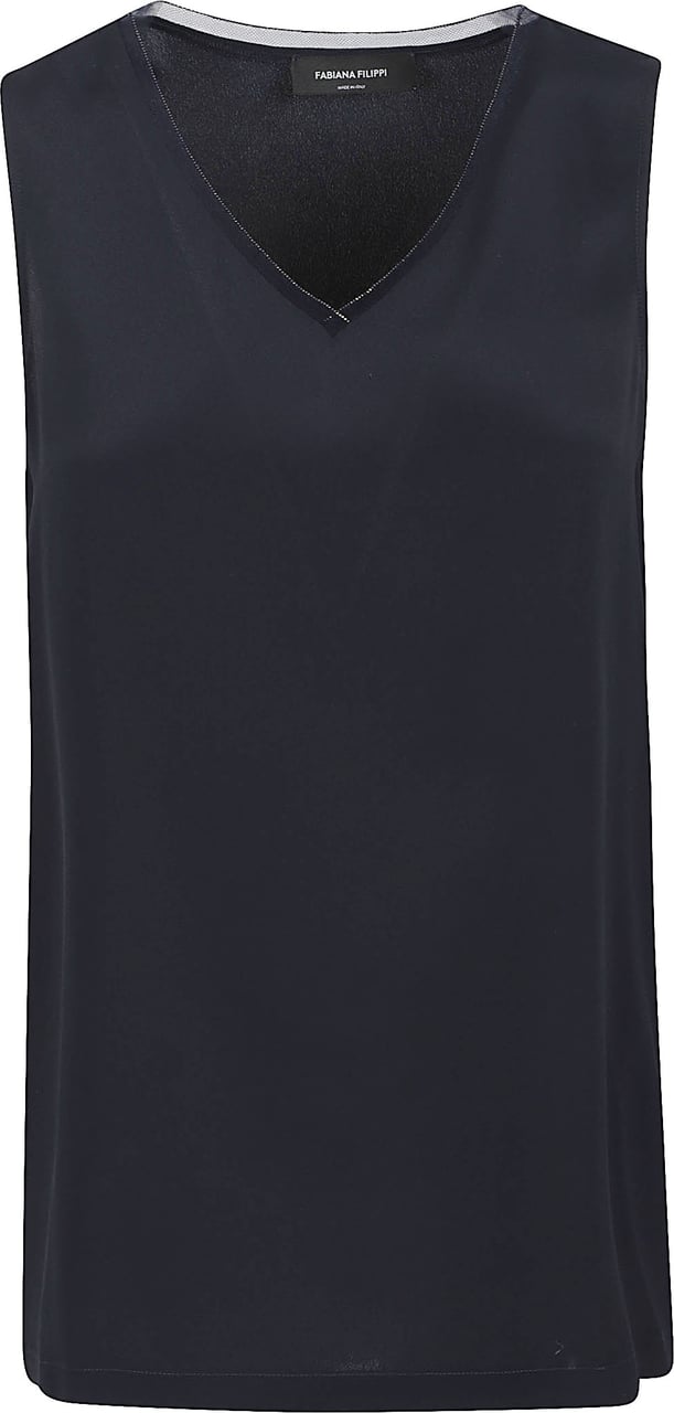 Fabiana Filippi Sleeveless V-Neck Tank with Subtle Sheen Zwart