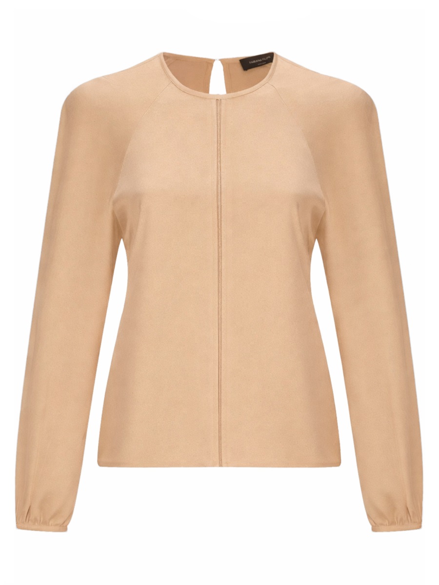 Fabiana Filippi Long-Sleeved Viscose Keyhole Top Bruin