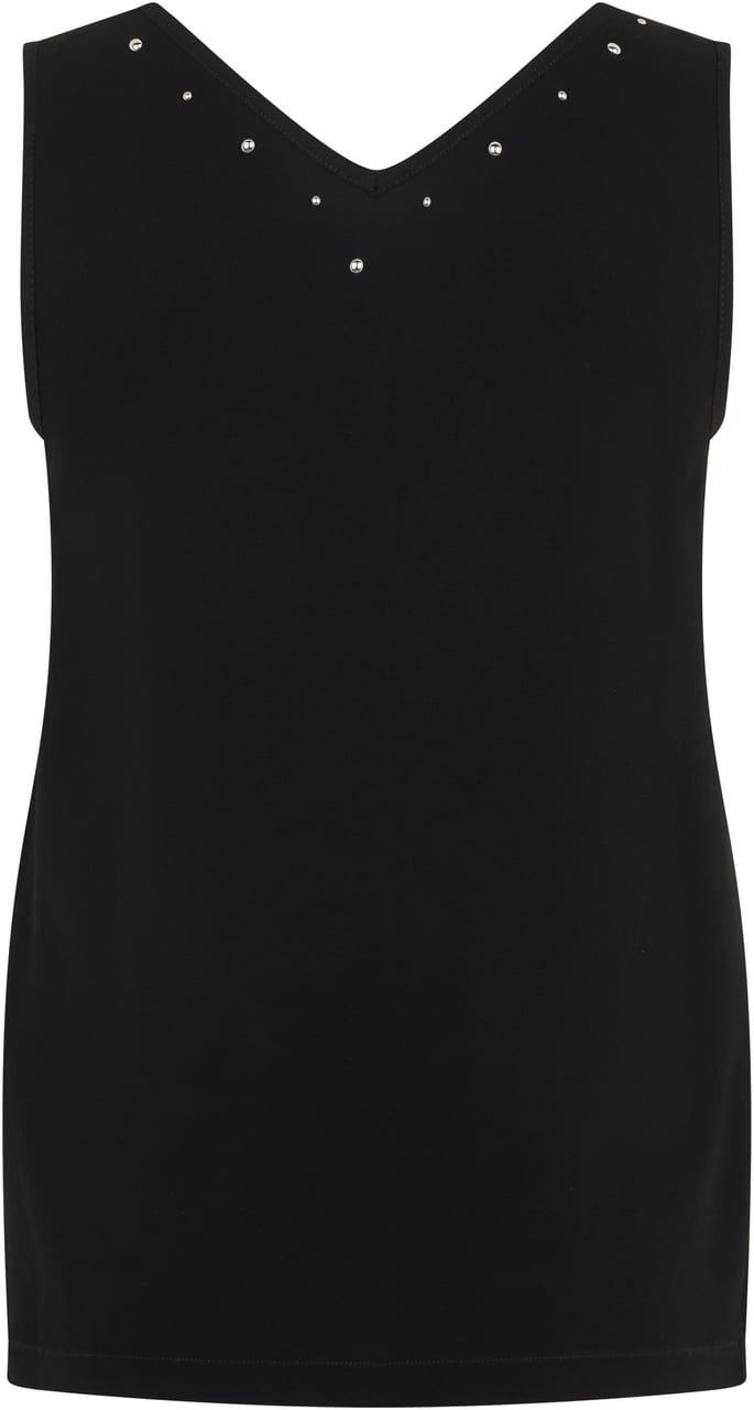 Fabiana Filippi Black top without sleeves with a V-neck and decorative studs. Zwart