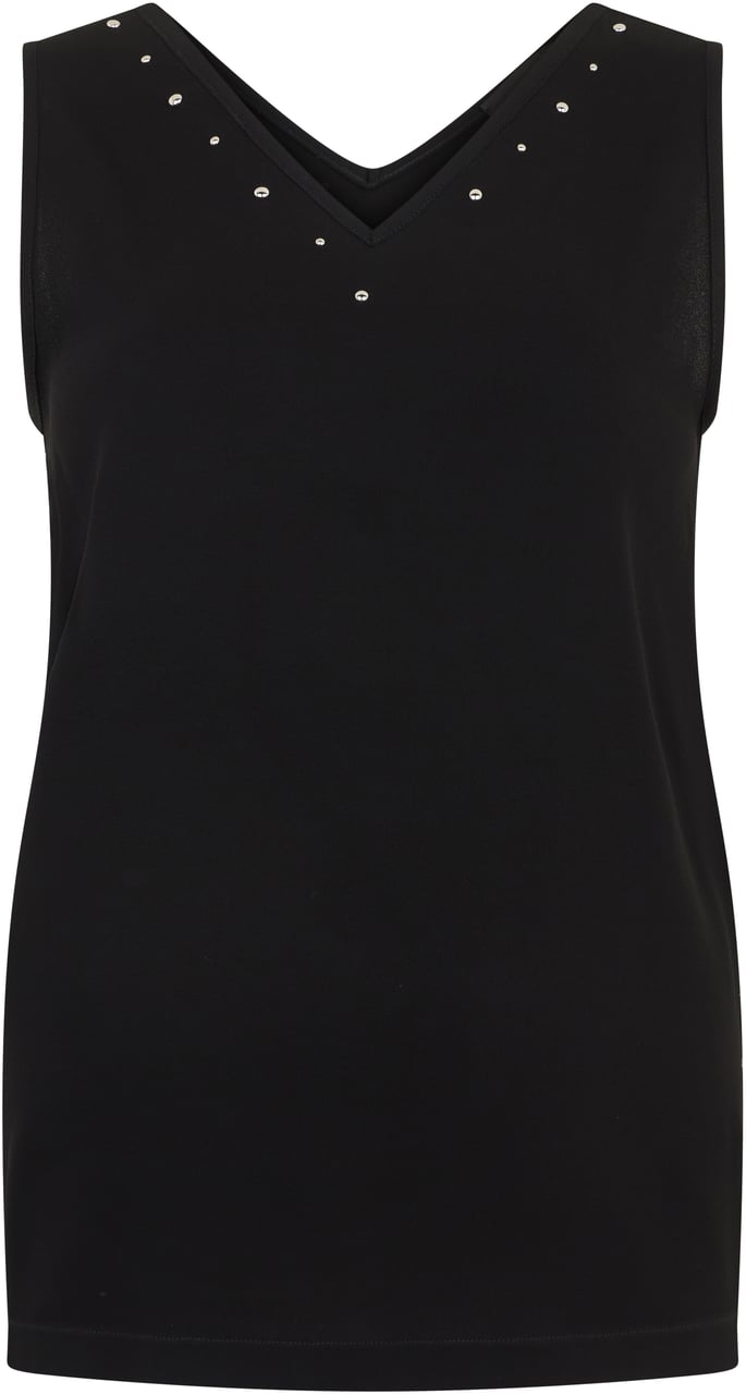Fabiana Filippi Black top without sleeves with a V-neck and decorative studs. Zwart
