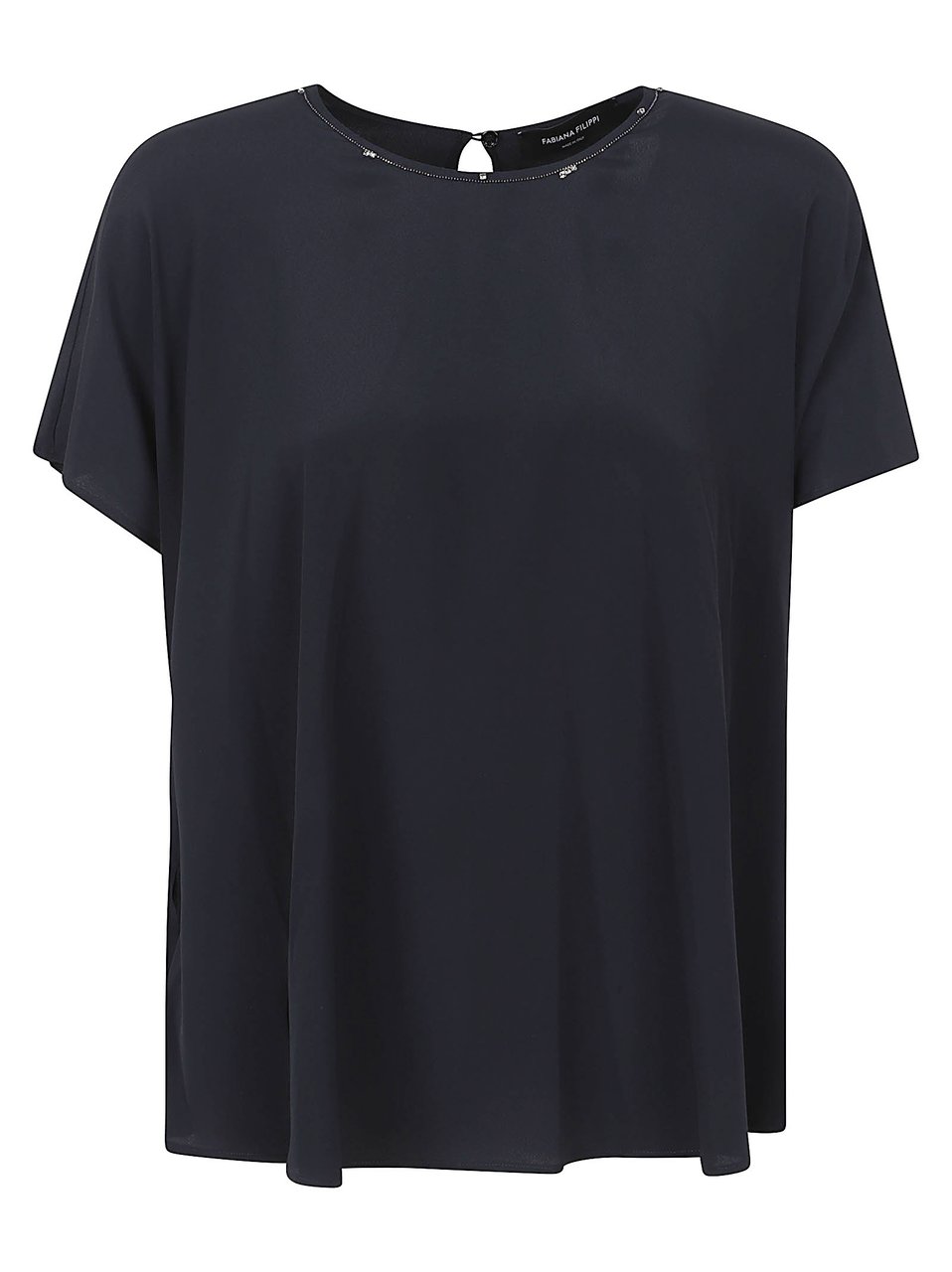 Fabiana Filippi Short-Sleeved Top With Embellished Round Neckline Zwart