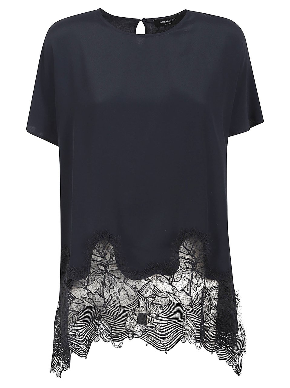 Fabiana Filippi Short-Sleeved Top with Delicate Lace Trim Zwart