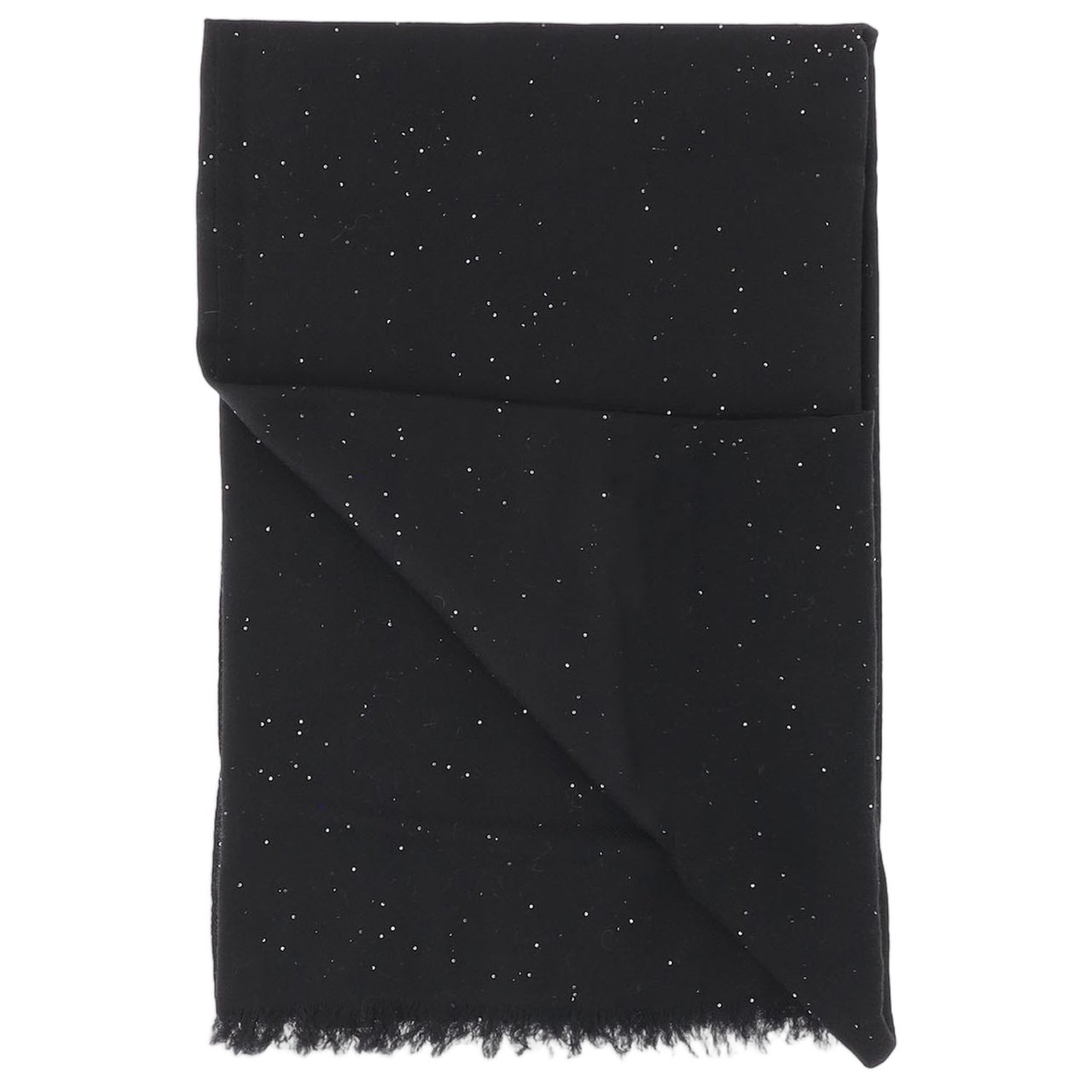 FALIERO SARTI Rectangular Wool Scarf With Fringed Edges And All-Over Sequin Embellishment Zwart