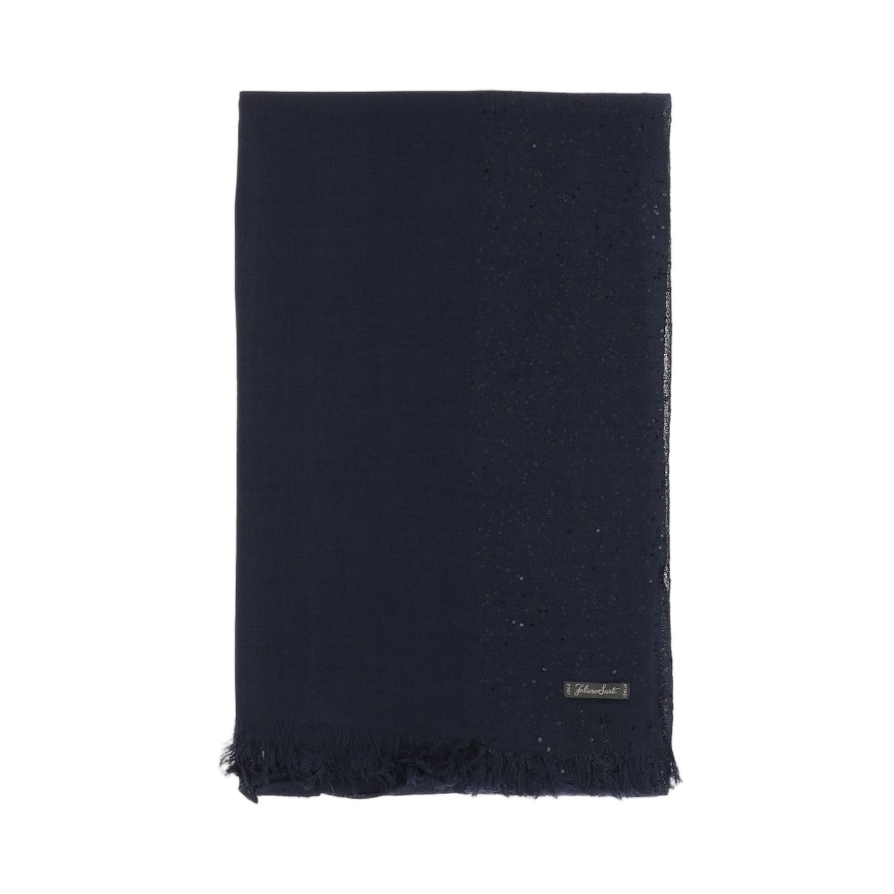 FALIERO SARTI Rectangular Wool Blend Scarf with Sequin Detailing and Fringed Edges Zwart