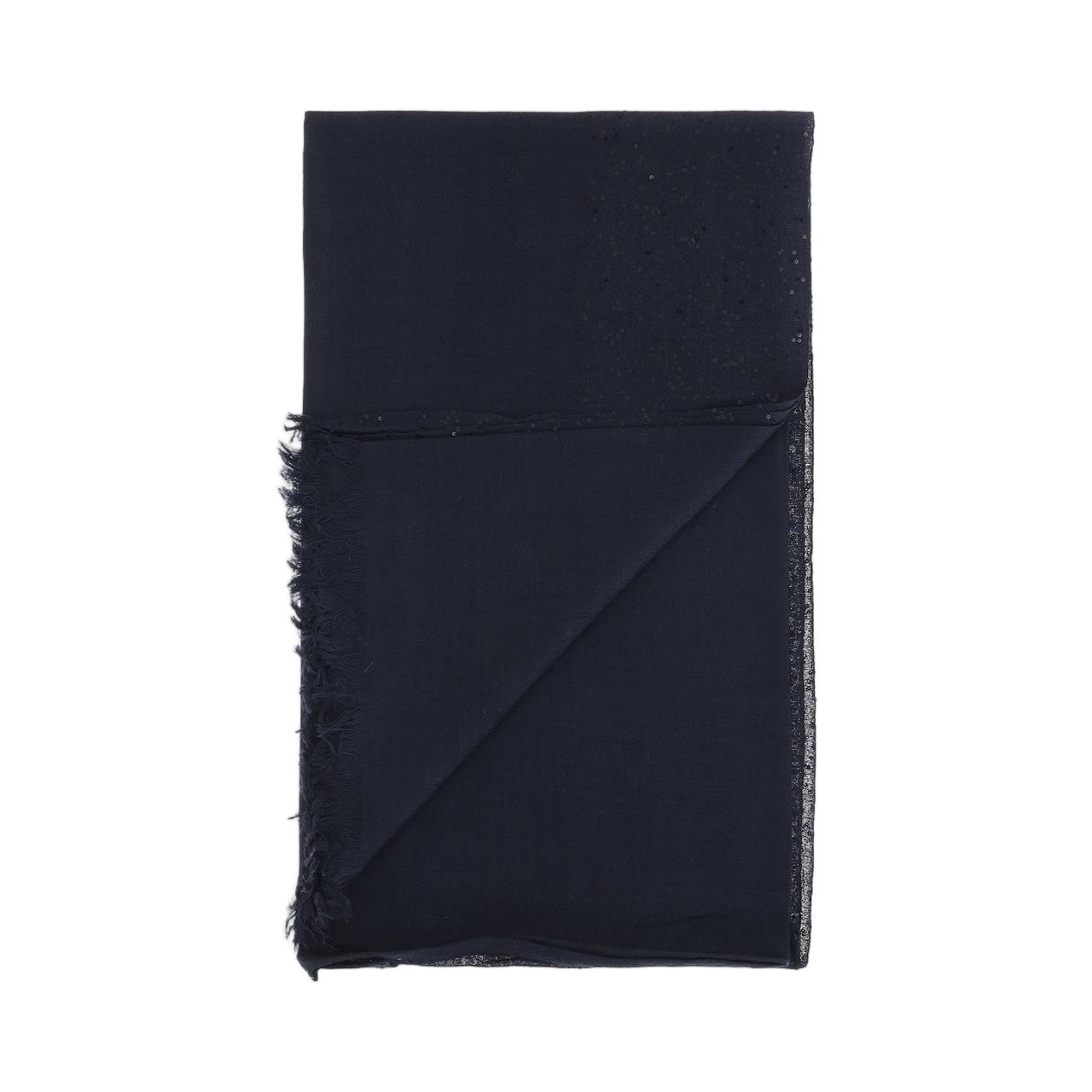 FALIERO SARTI Rectangular Wool Blend Scarf with Sequin Detailing and Fringed Edges Zwart