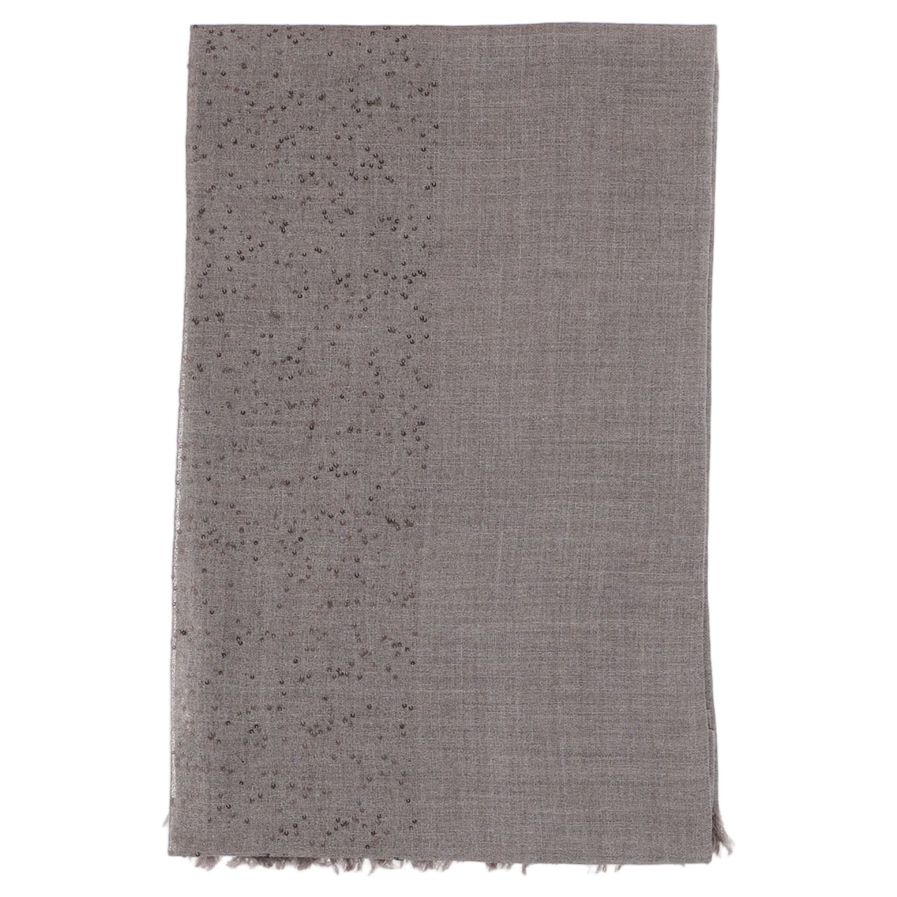 FALIERO SARTI Taupe Wool Blend Scarf With Sequins And Fringed Edges Neutraal