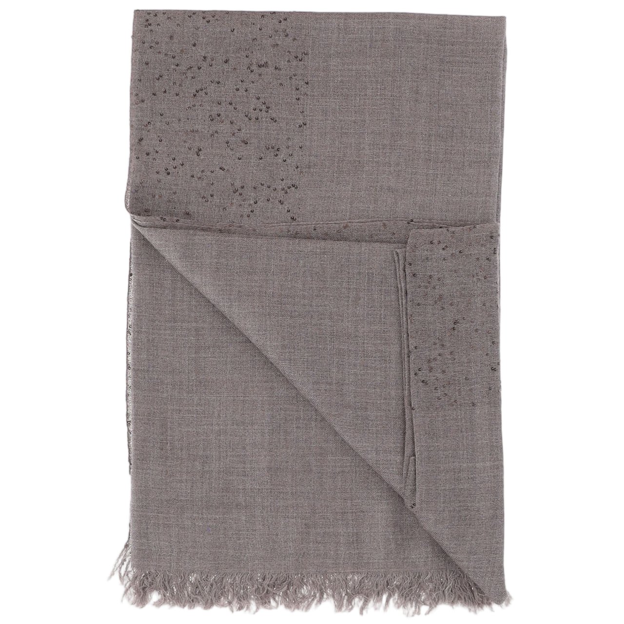 FALIERO SARTI Taupe Wool Blend Scarf With Sequins And Fringed Edges Neutraal