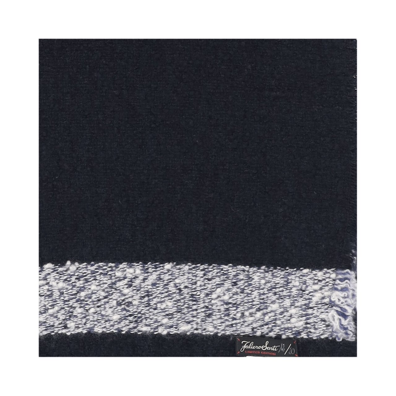 FALIERO SARTI Rectangular Navy Scarf With Textured Contrast Trim Zwart