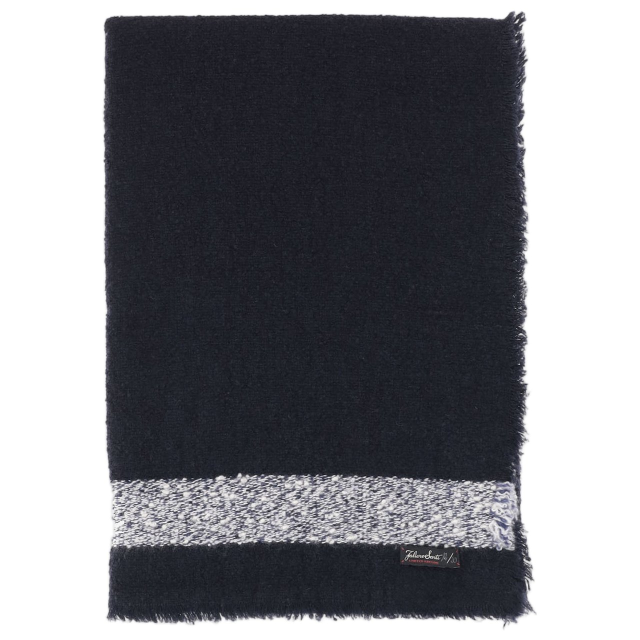 FALIERO SARTI Rectangular Navy Scarf With Textured Contrast Trim Zwart