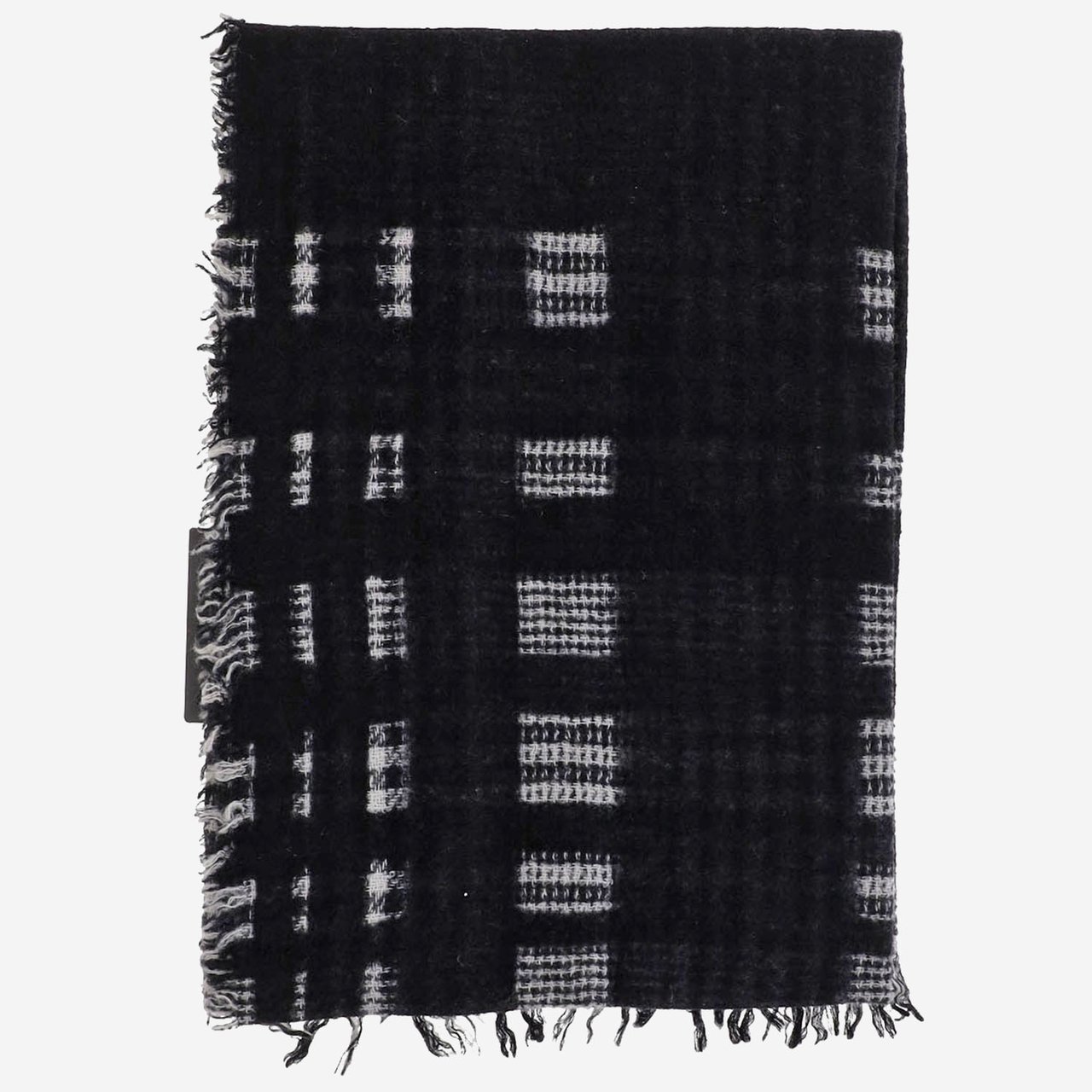 FALIERO SARTI Textured Checkered Scarf with Fringed Edges and Contrast Trim Zwart