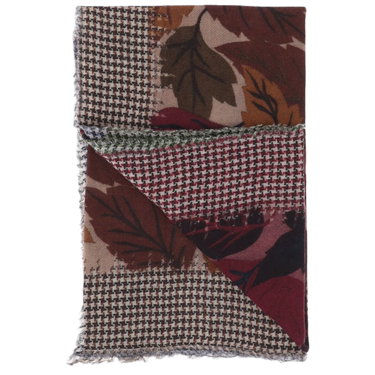 FALIERO SARTI Fringed Cashmere Blend Scarf With All-Over Foliage Pattern Zwart