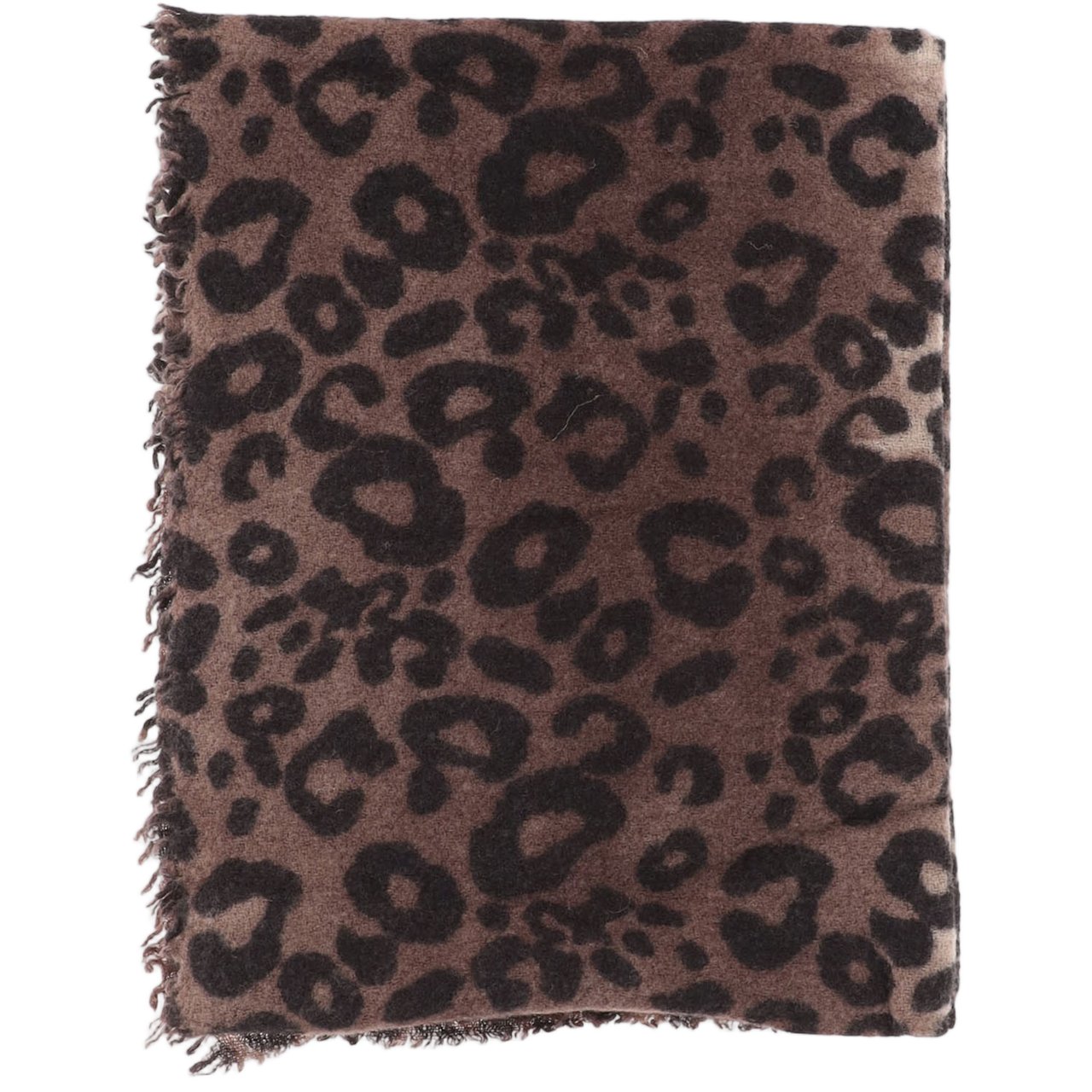 FALIERO SARTI Rectangular Fringed Scarf With All-Over Animal Print Grijs