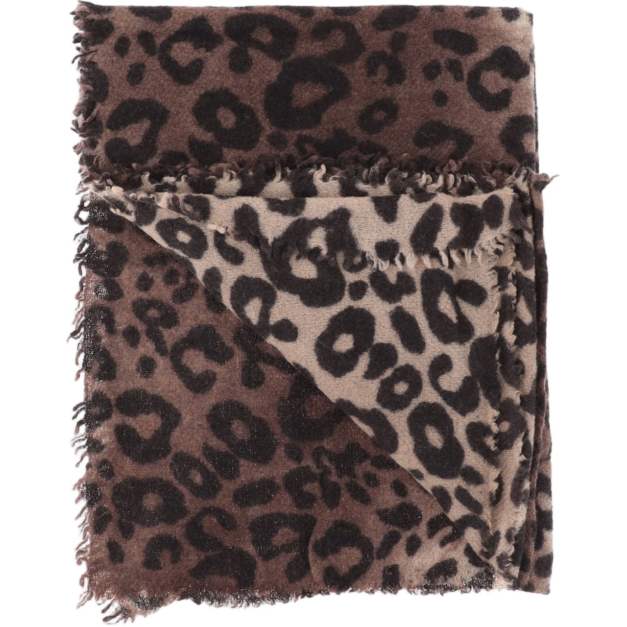 FALIERO SARTI Rectangular Fringed Scarf With All-Over Animal Print Grijs