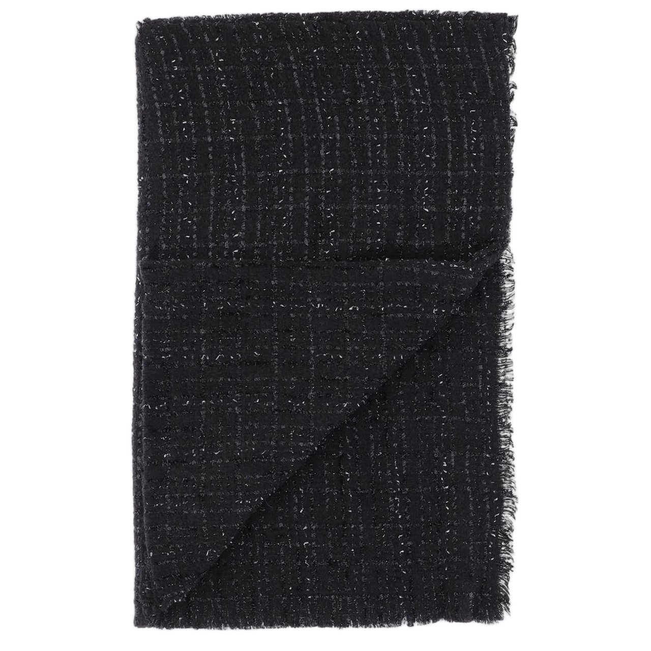 FALIERO SARTI Fringed Rectangular Scarf With Metallic Thread Accents Zwart