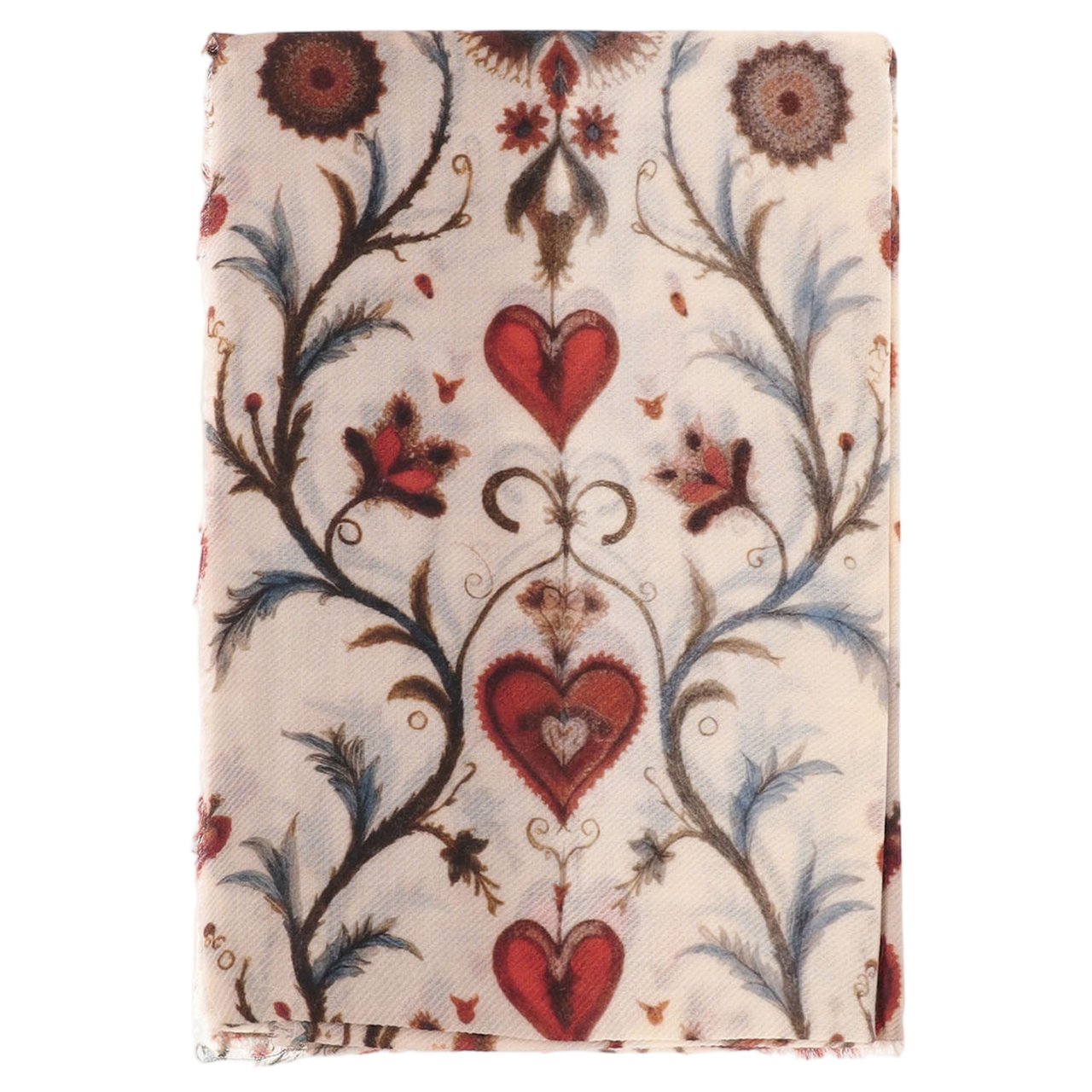 FALIERO SARTI Rectangular Wool And Cashmere Scarf With Intricate Pattern Neutraal