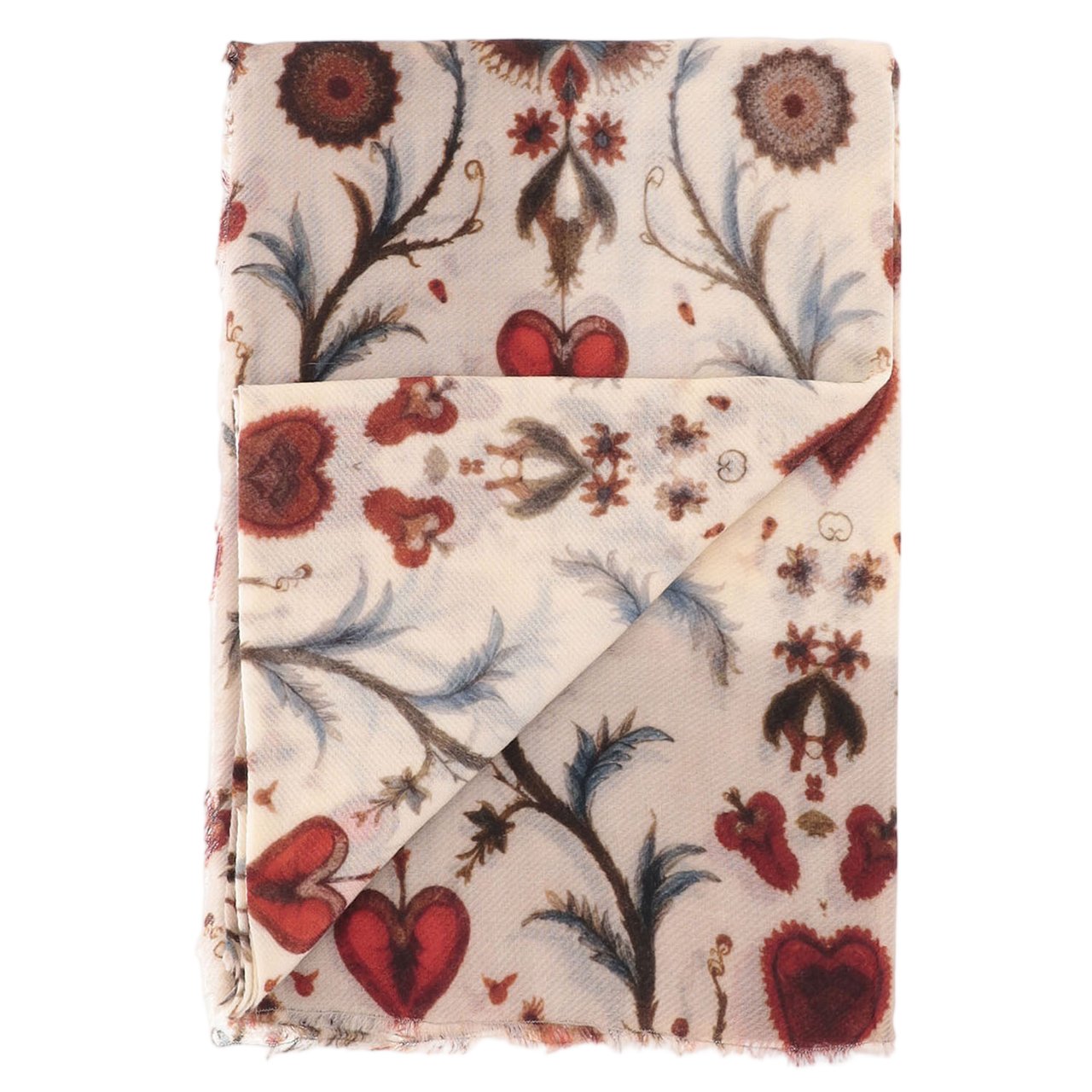 FALIERO SARTI Rectangular Wool And Cashmere Scarf With Intricate Pattern Neutraal
