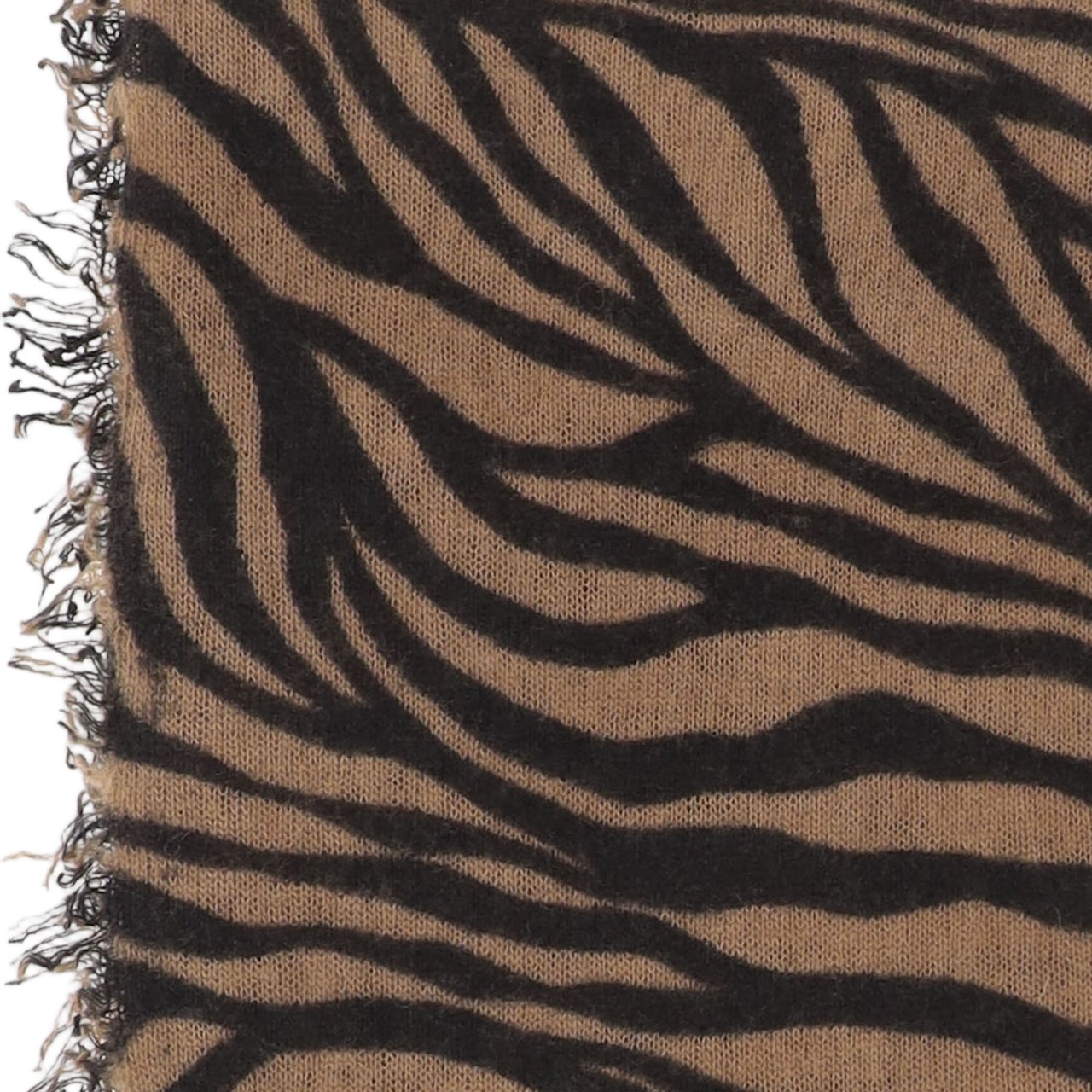 FALIERO SARTI Fringed Cashmere Scarf With All-Over Animal Print Zwart
