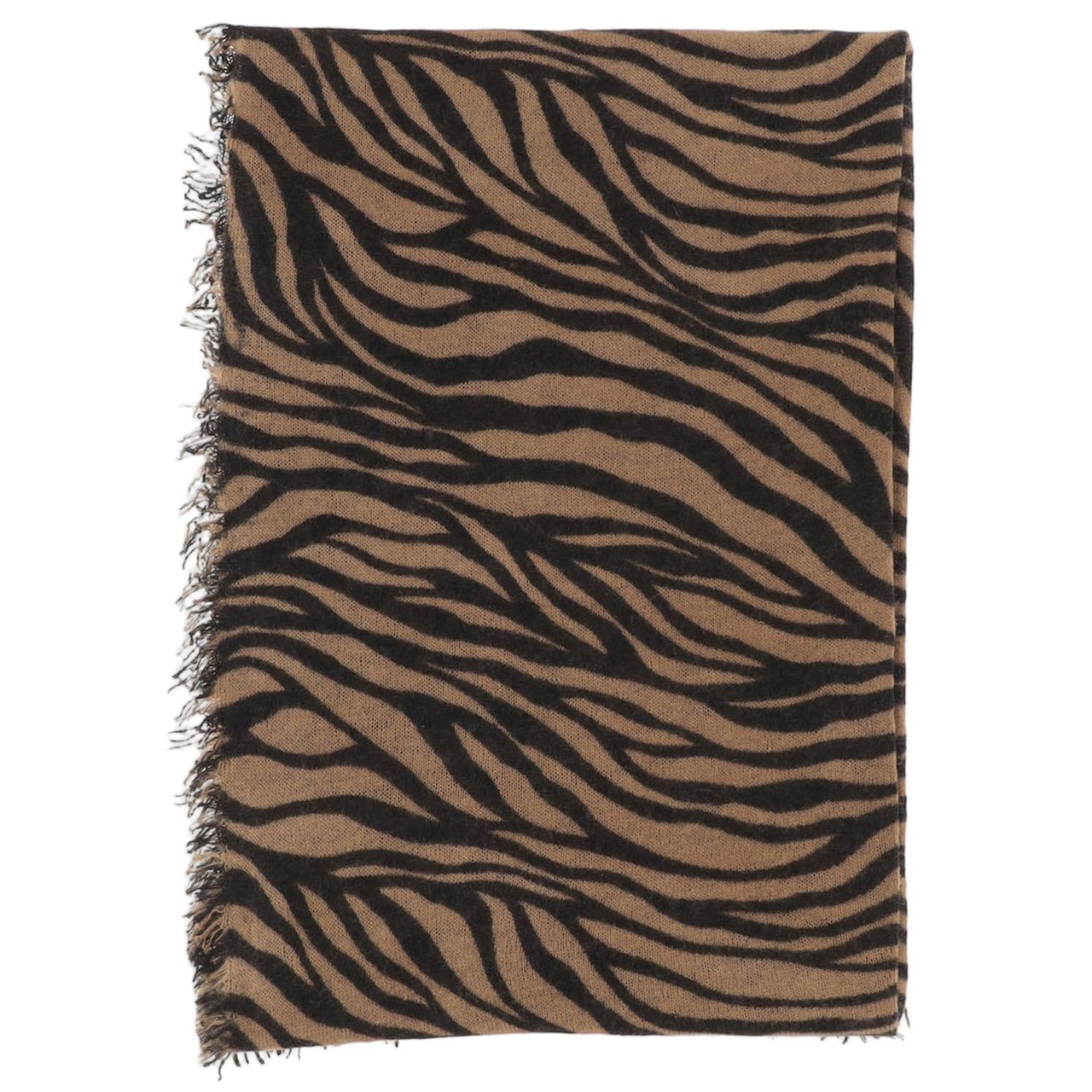 FALIERO SARTI Fringed Cashmere Scarf With All-Over Animal Print Zwart