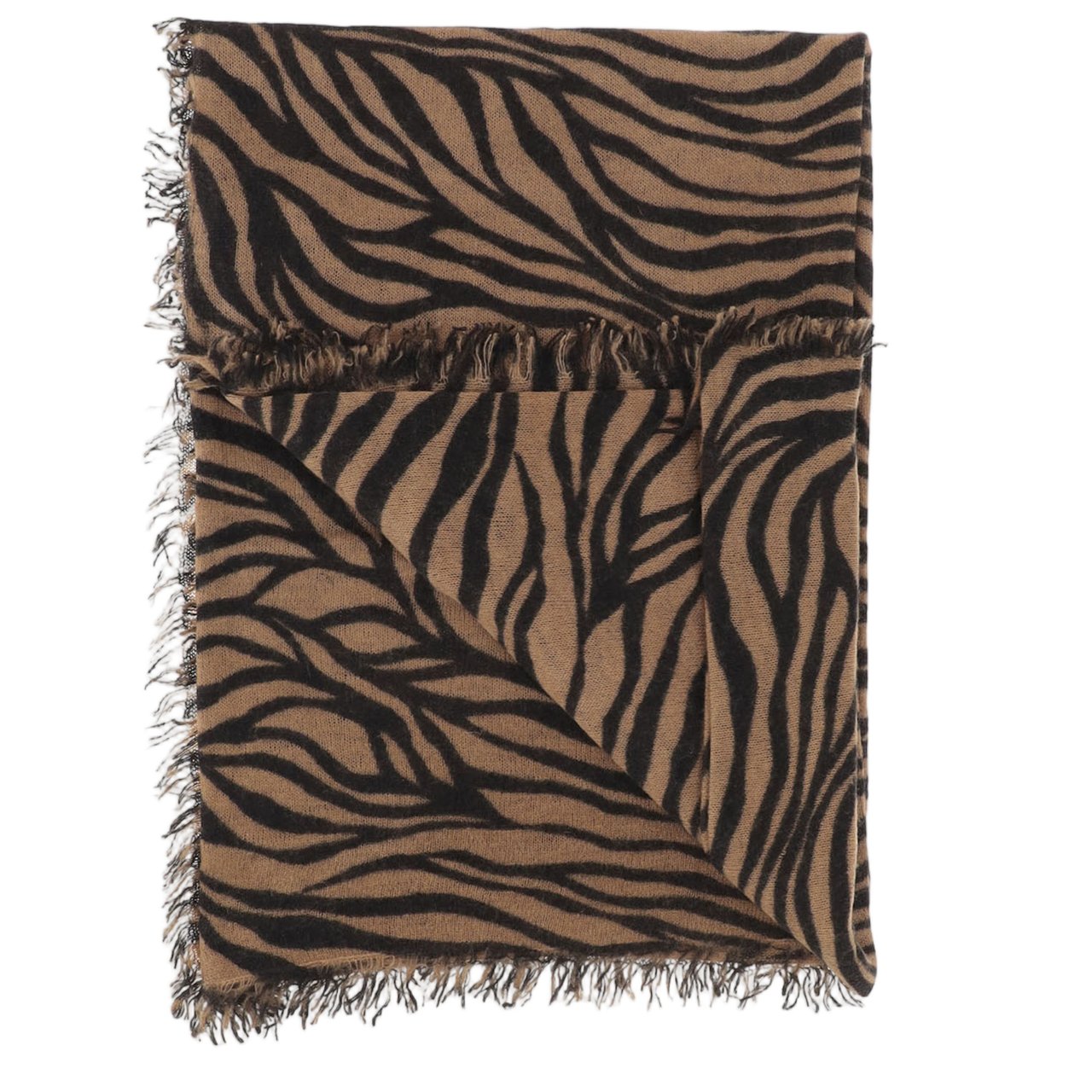 FALIERO SARTI Fringed Cashmere Scarf With All-Over Animal Print Zwart