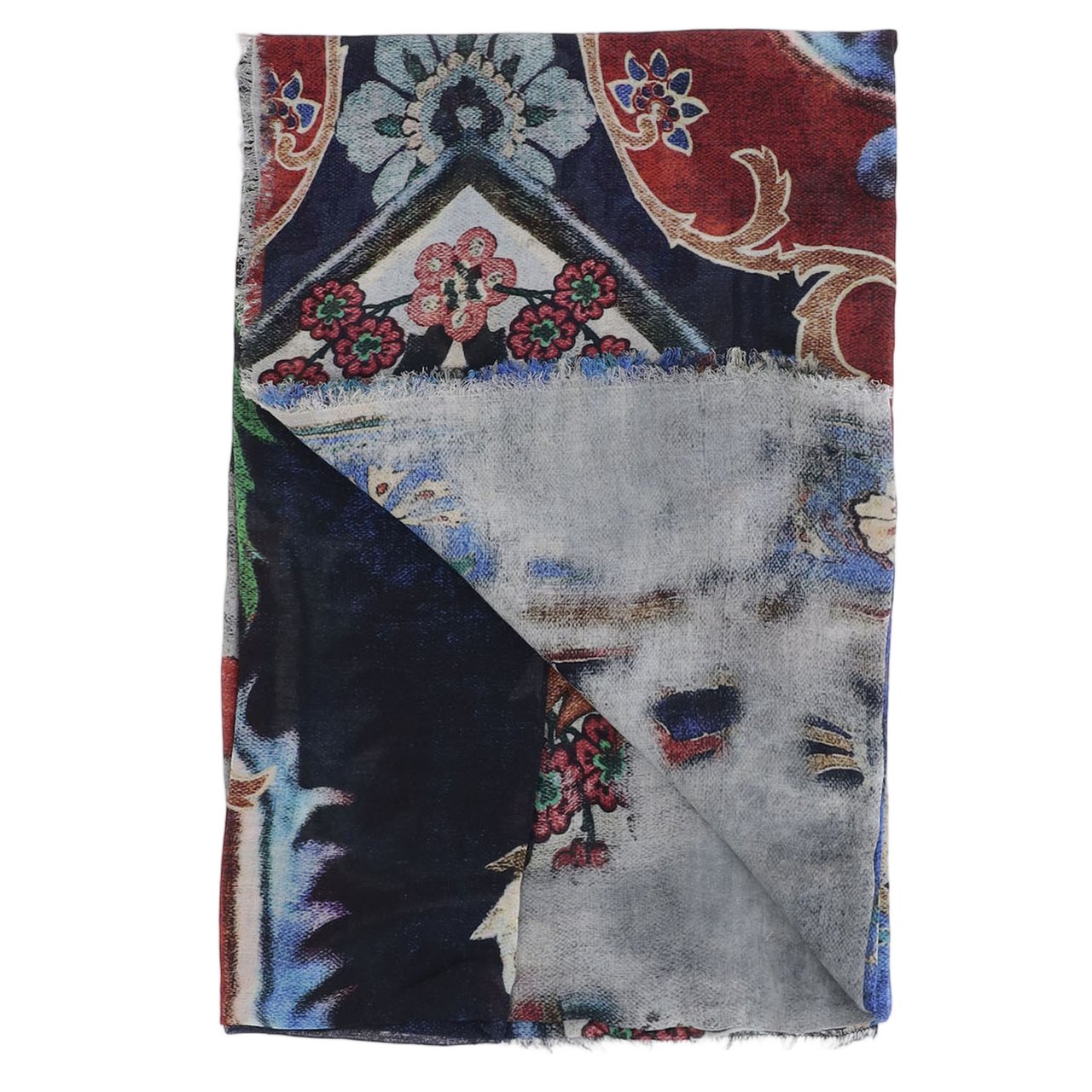 FALIERO SARTI Rectangular Scarf With Ornamental Patterns And Fringed Edges Grijs